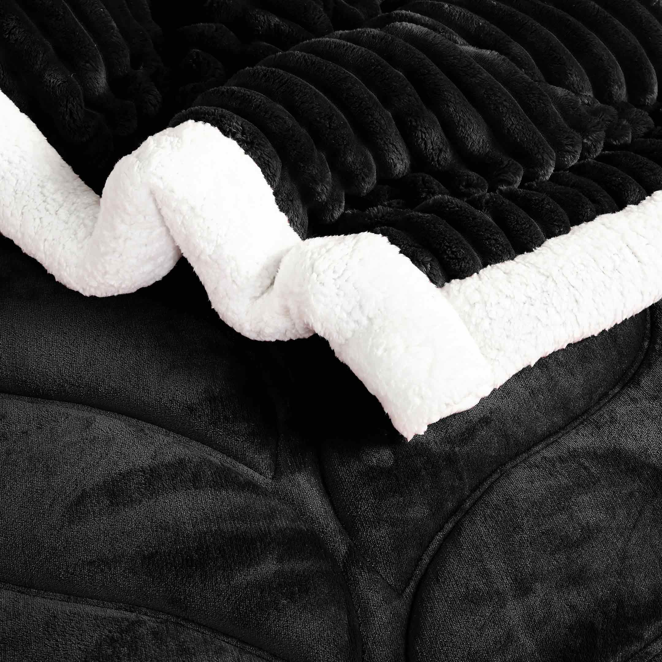 Heavy Weighted Fleece & Sherpa 7pcs Bedding Set-Black
