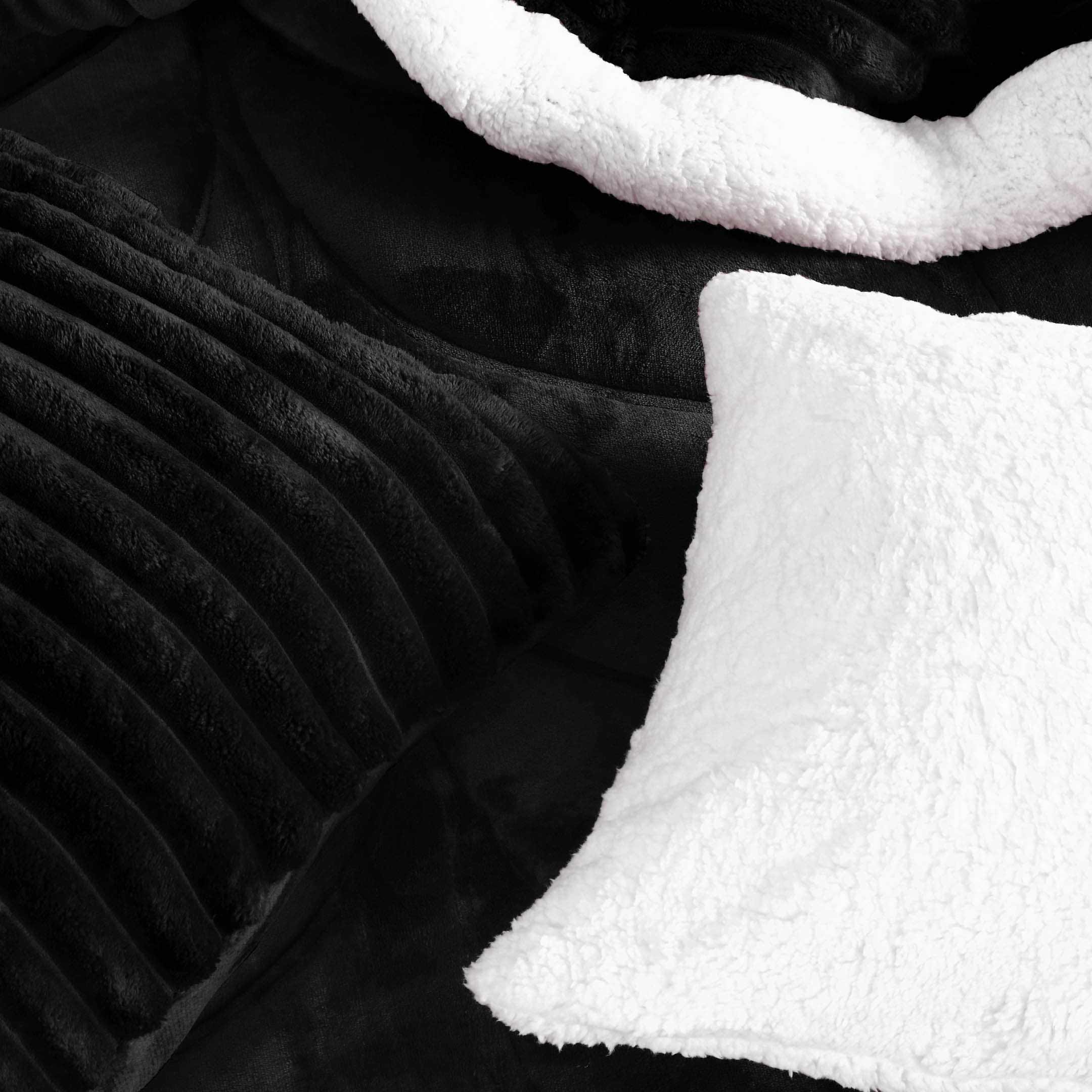 Heavy Weighted Fleece & Sherpa 7pcs Bedding Set-Black
