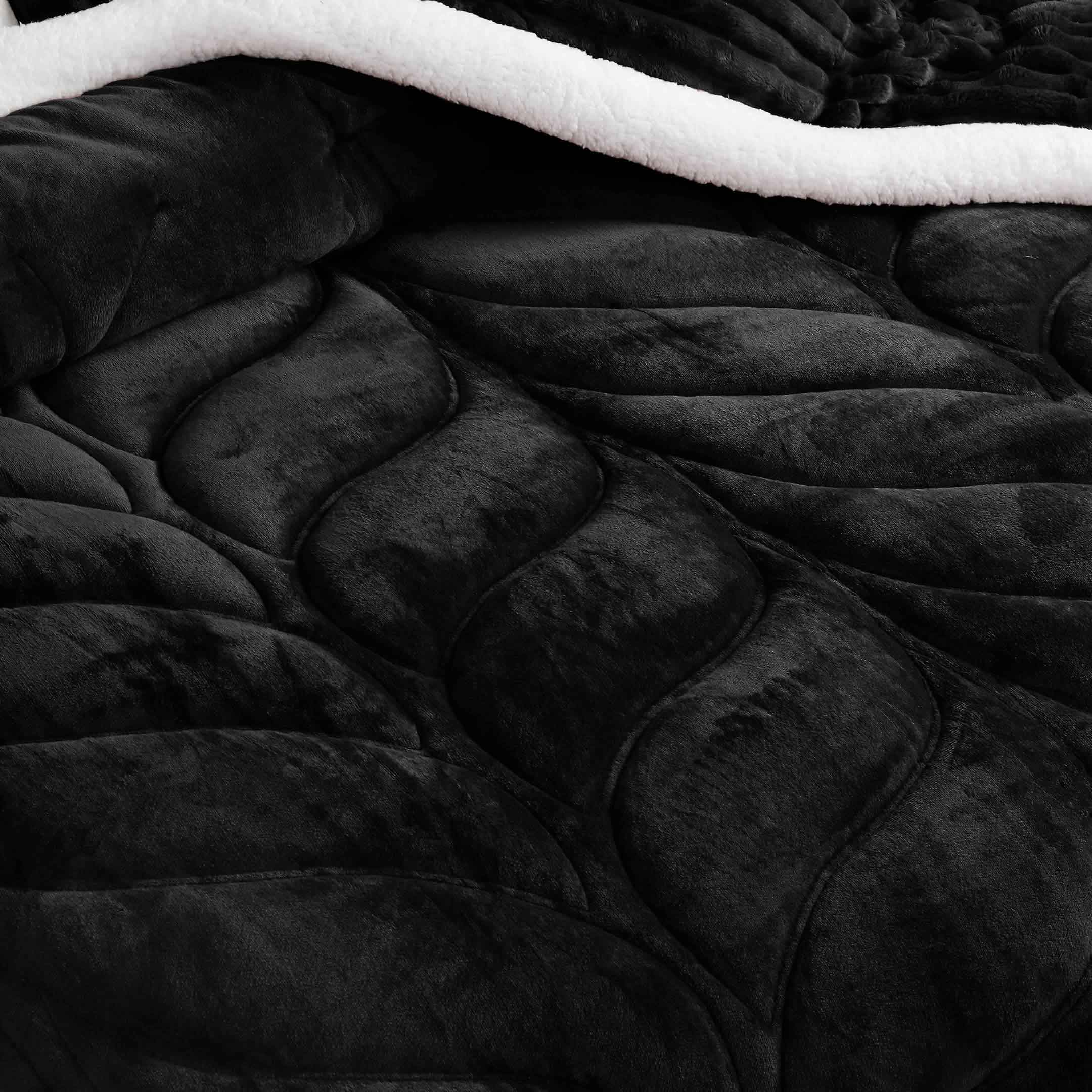 Heavy Weighted Fleece & Sherpa 7pcs Bedding Set-Black