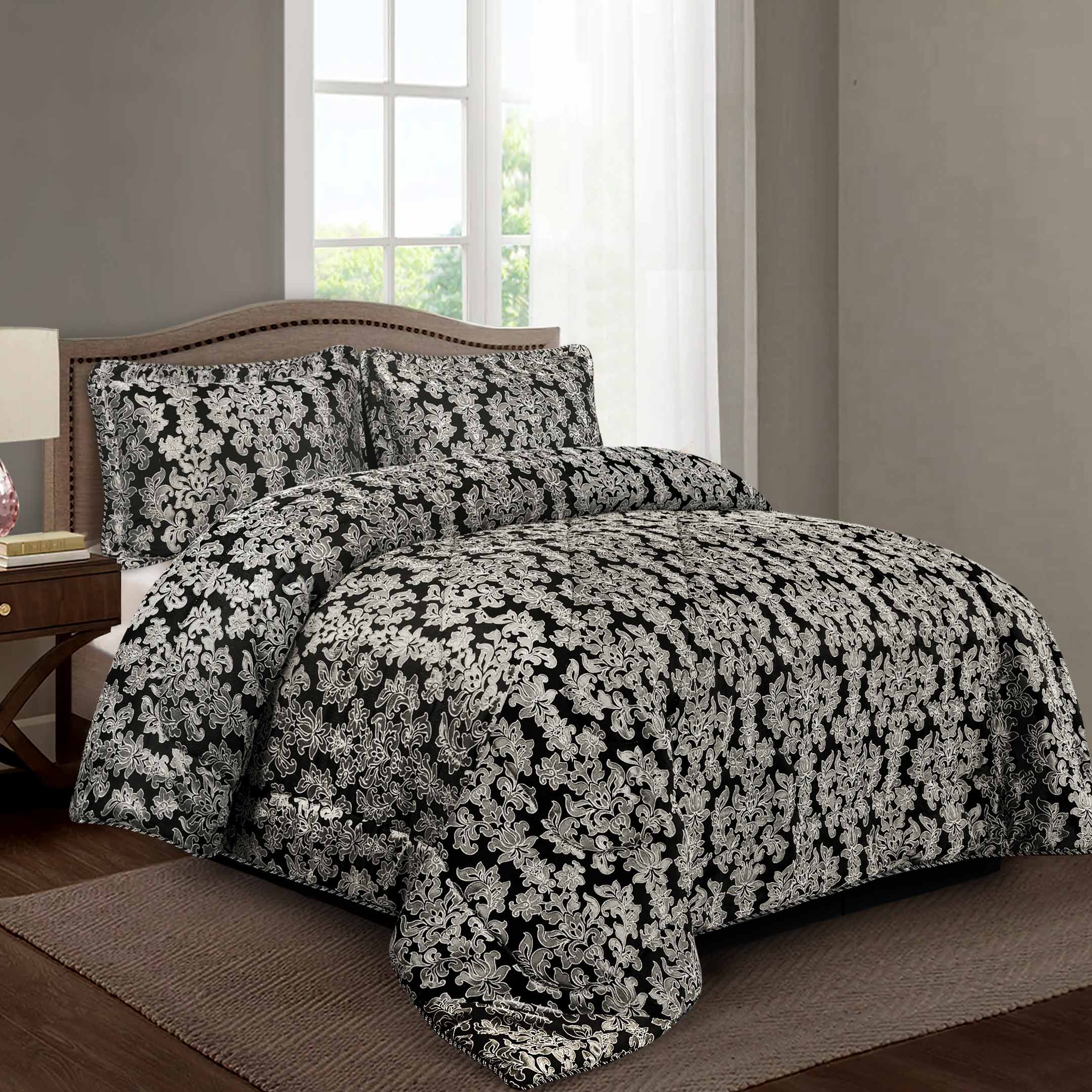 Diana Black Luxury Jacquard Comforter Set