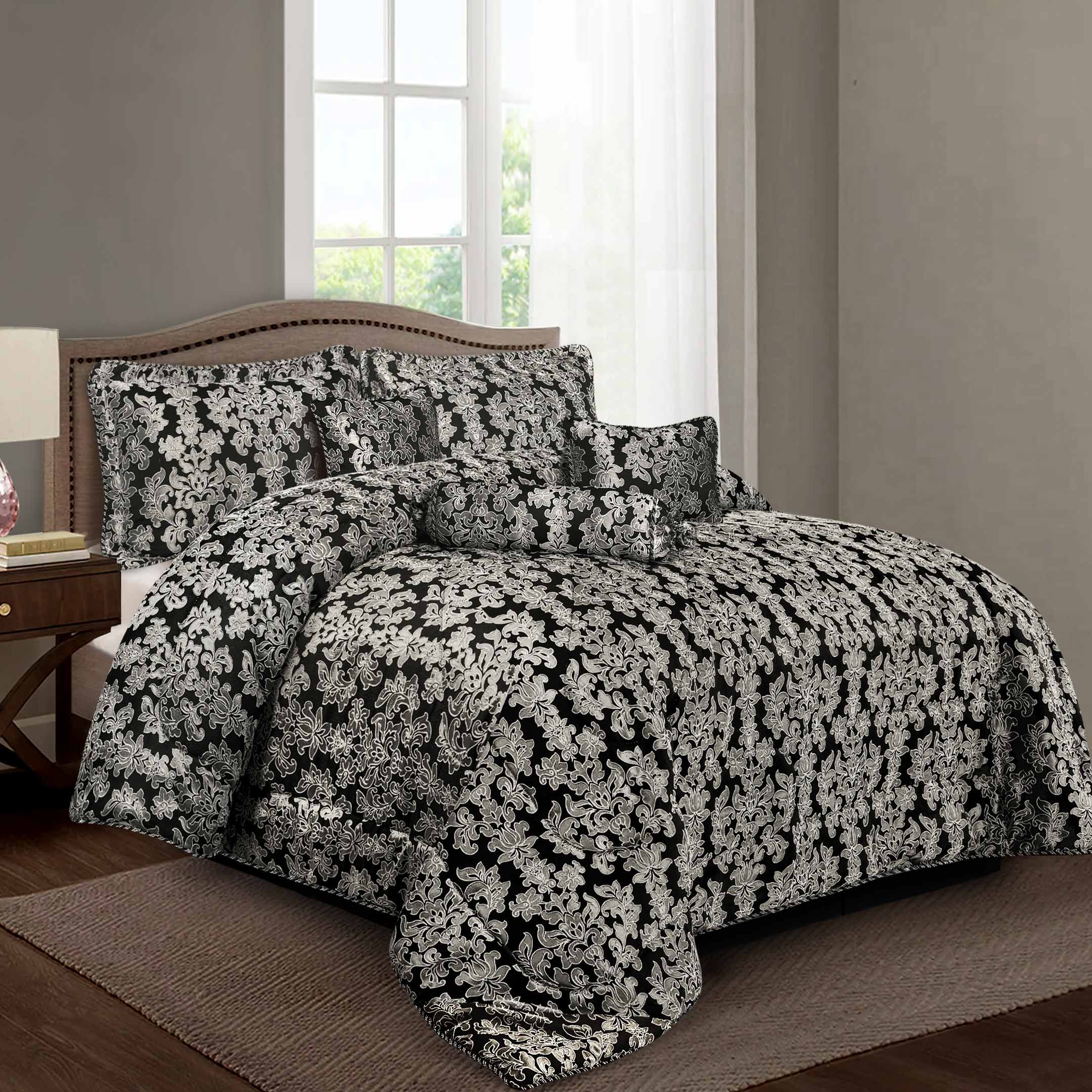 Diana Black Luxury Jacquard Comforter Set