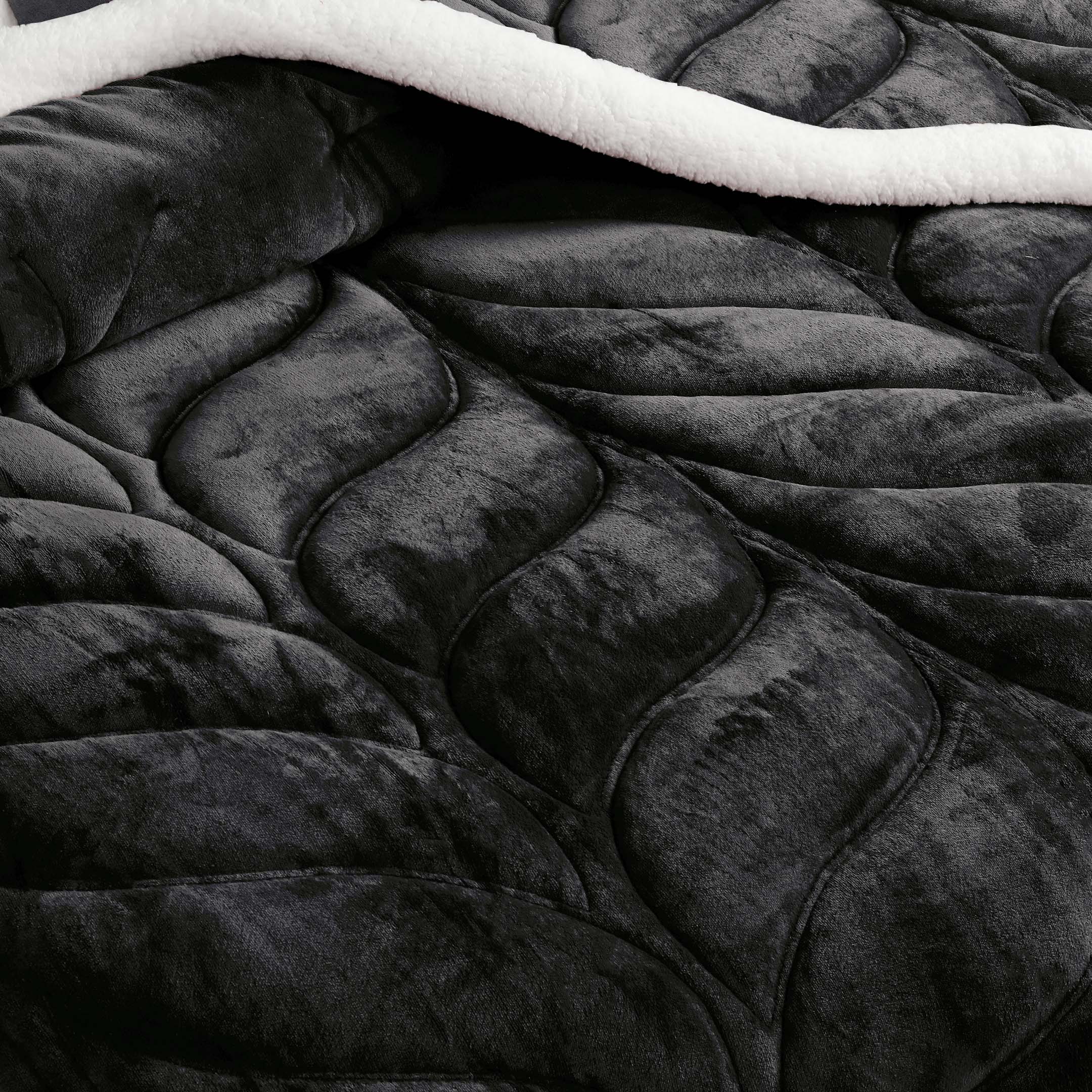 Heavy Weighted Plain Fleece & Sherpa 7pcs Bedding Set-Jet Black