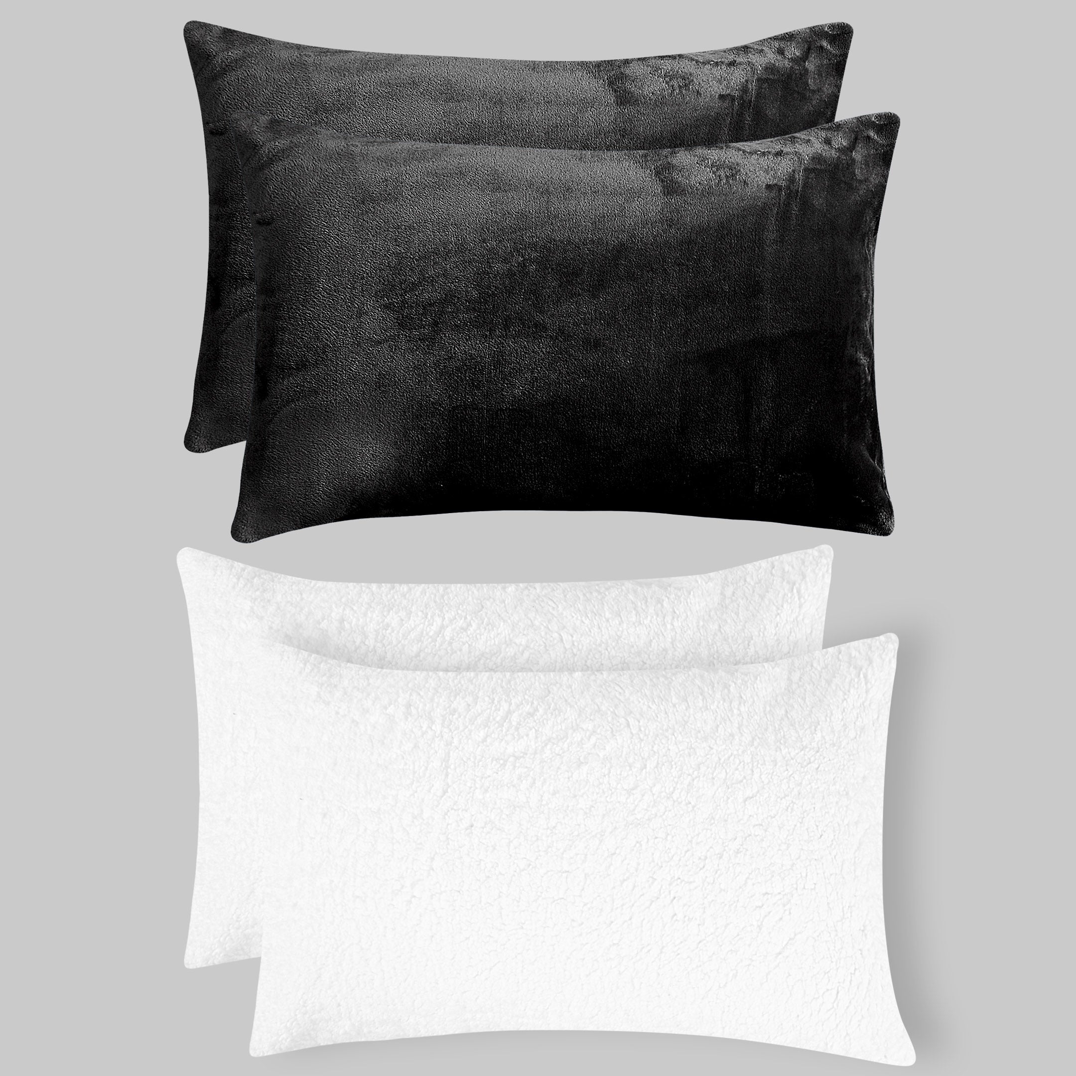 Heavy Weighted Plain Fleece & Sherpa 7pcs Bedding Set-Jet Black