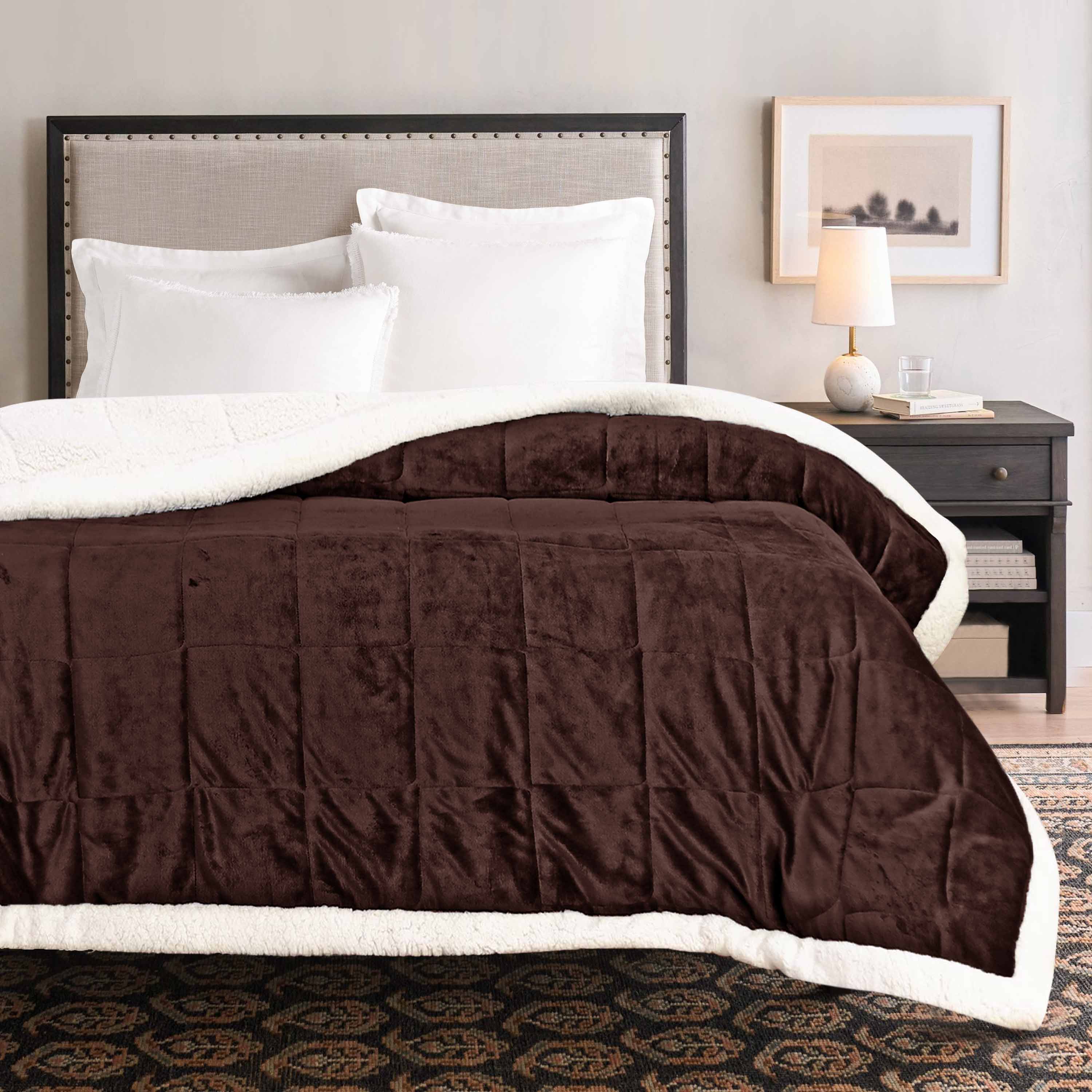 Box Quilted Weighted Sherpa Blanket Coffee