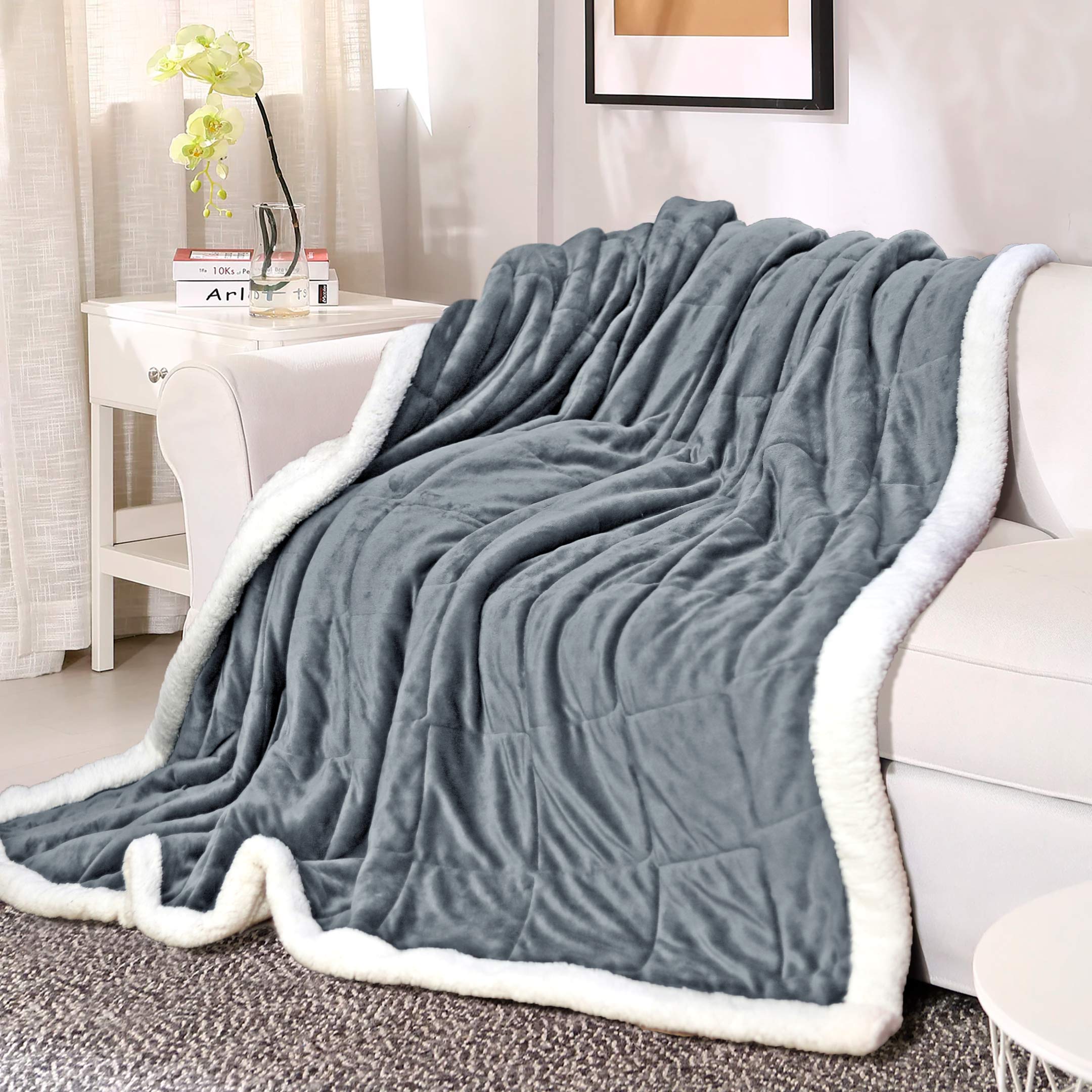 Box Quilted Weighted Sherpa Blanket Ash