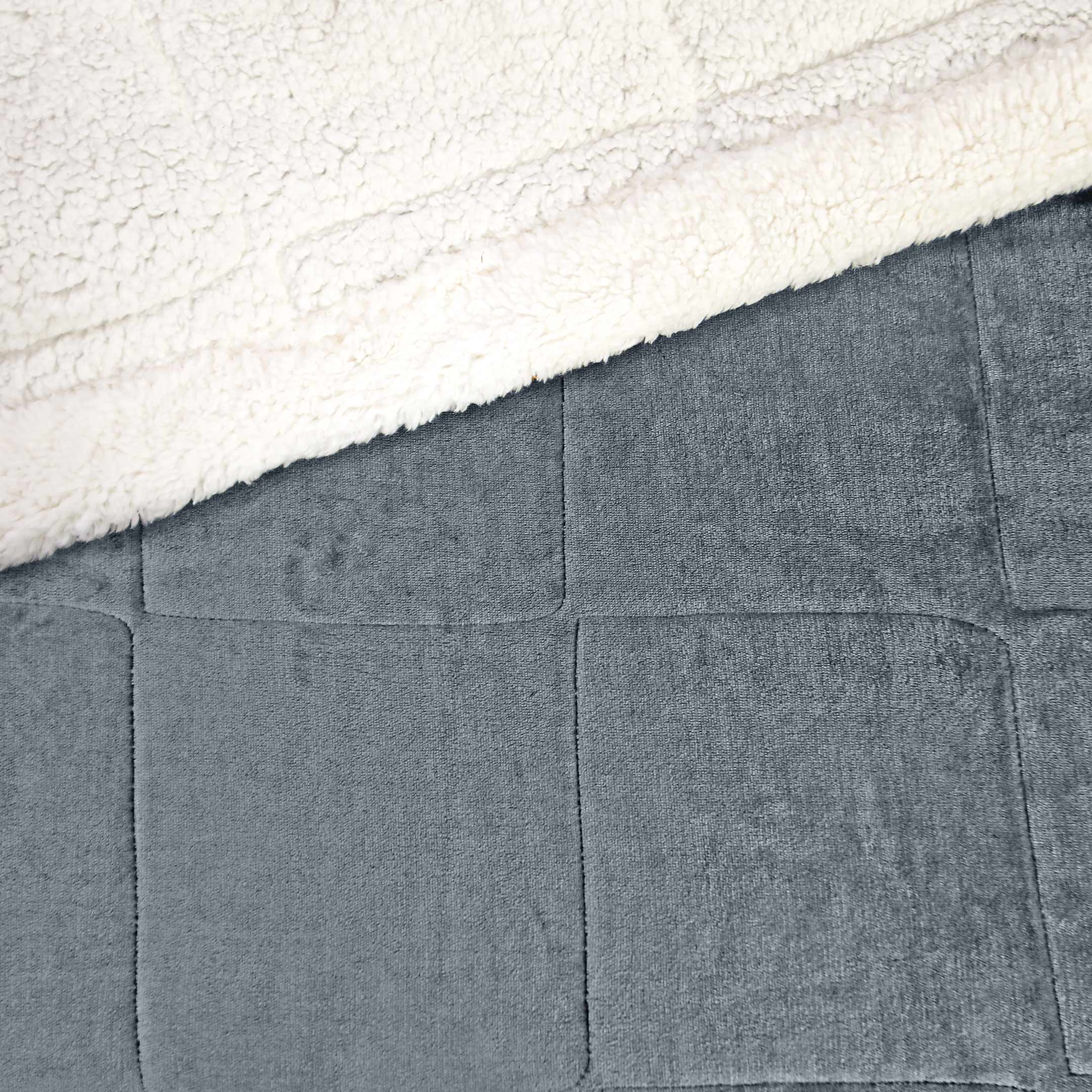 Box Quilted Weighted Sherpa Blanket Ash