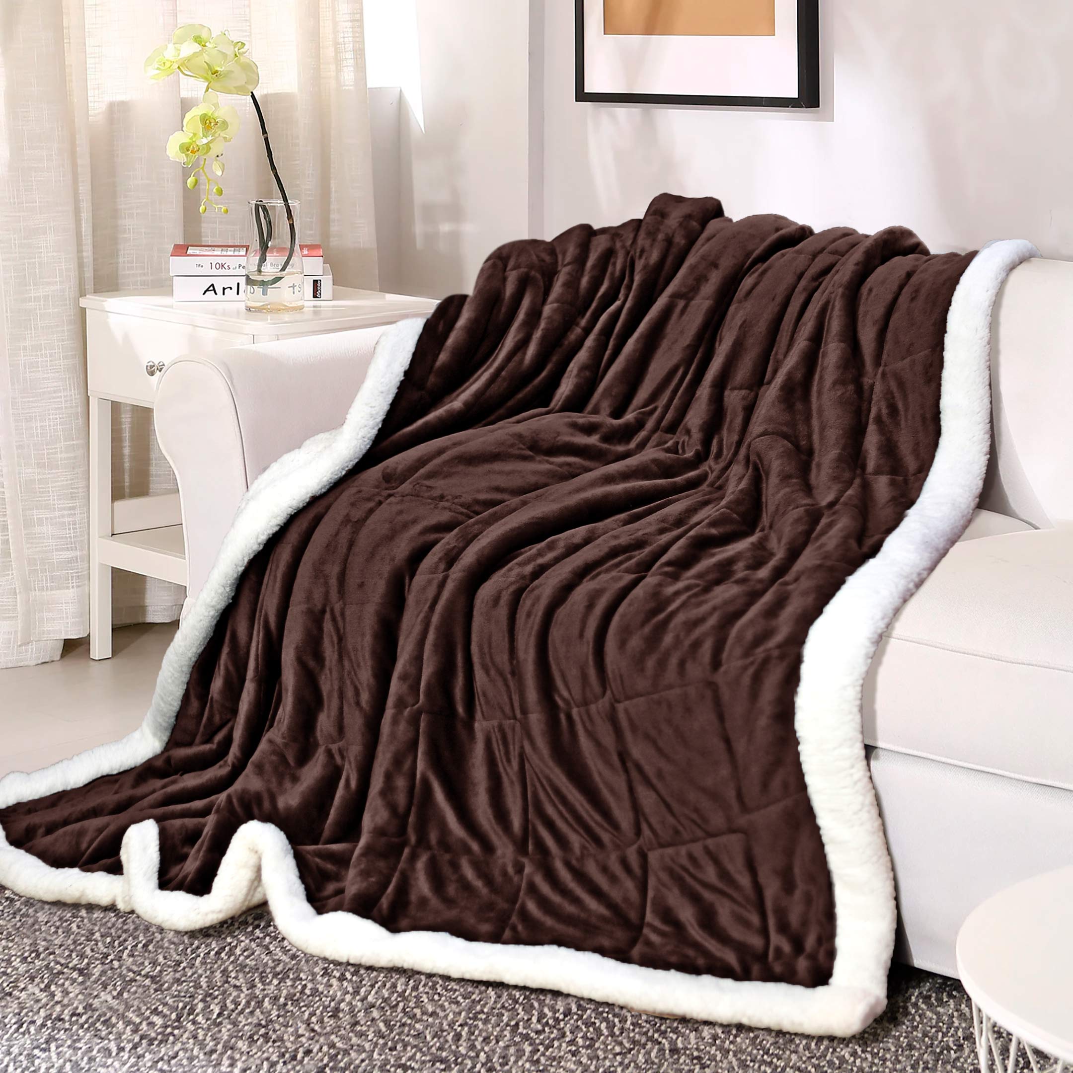 Box Quilted Weighted Sherpa Blanket Coffee