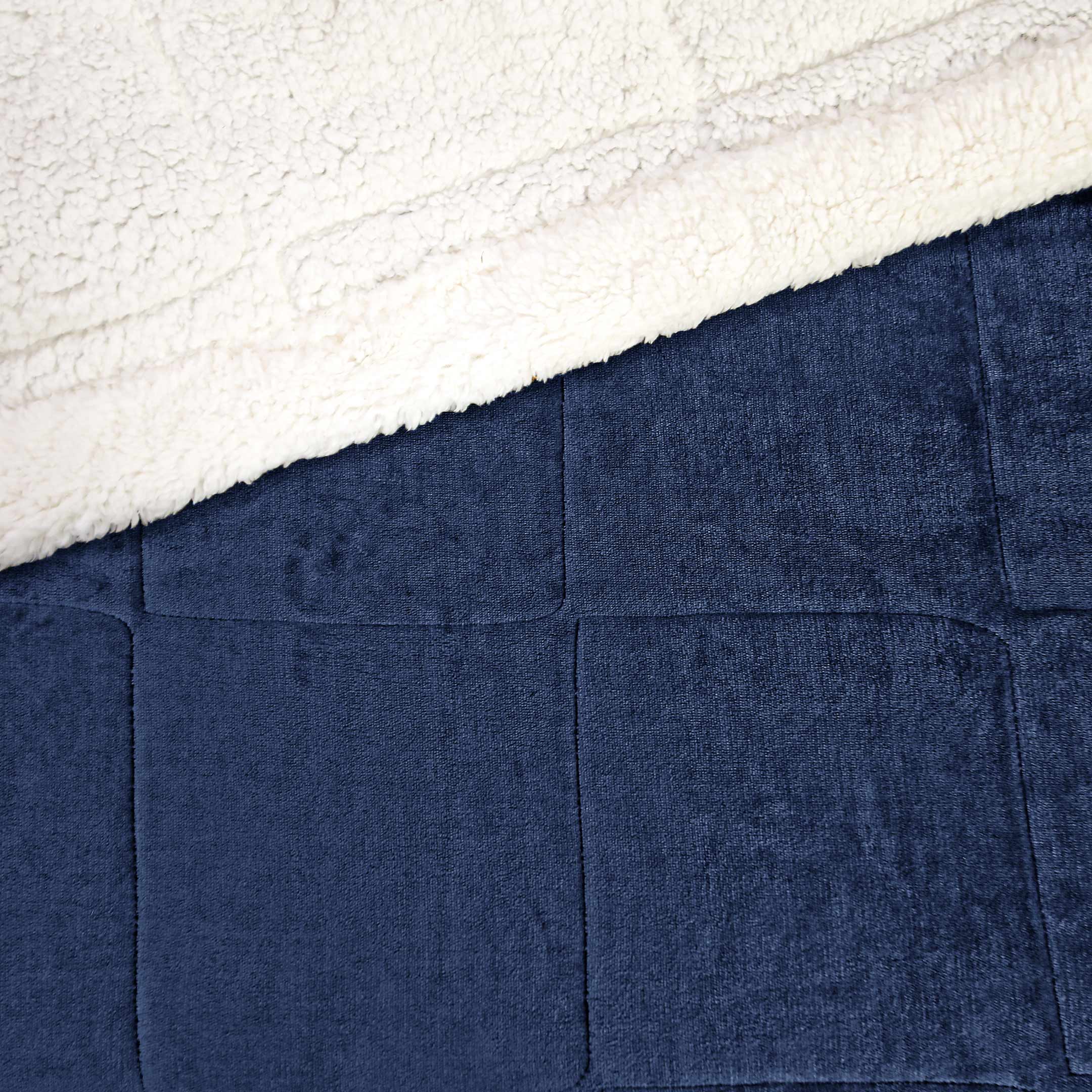 Box Quilted Weighted Sherpa Blanket Navy