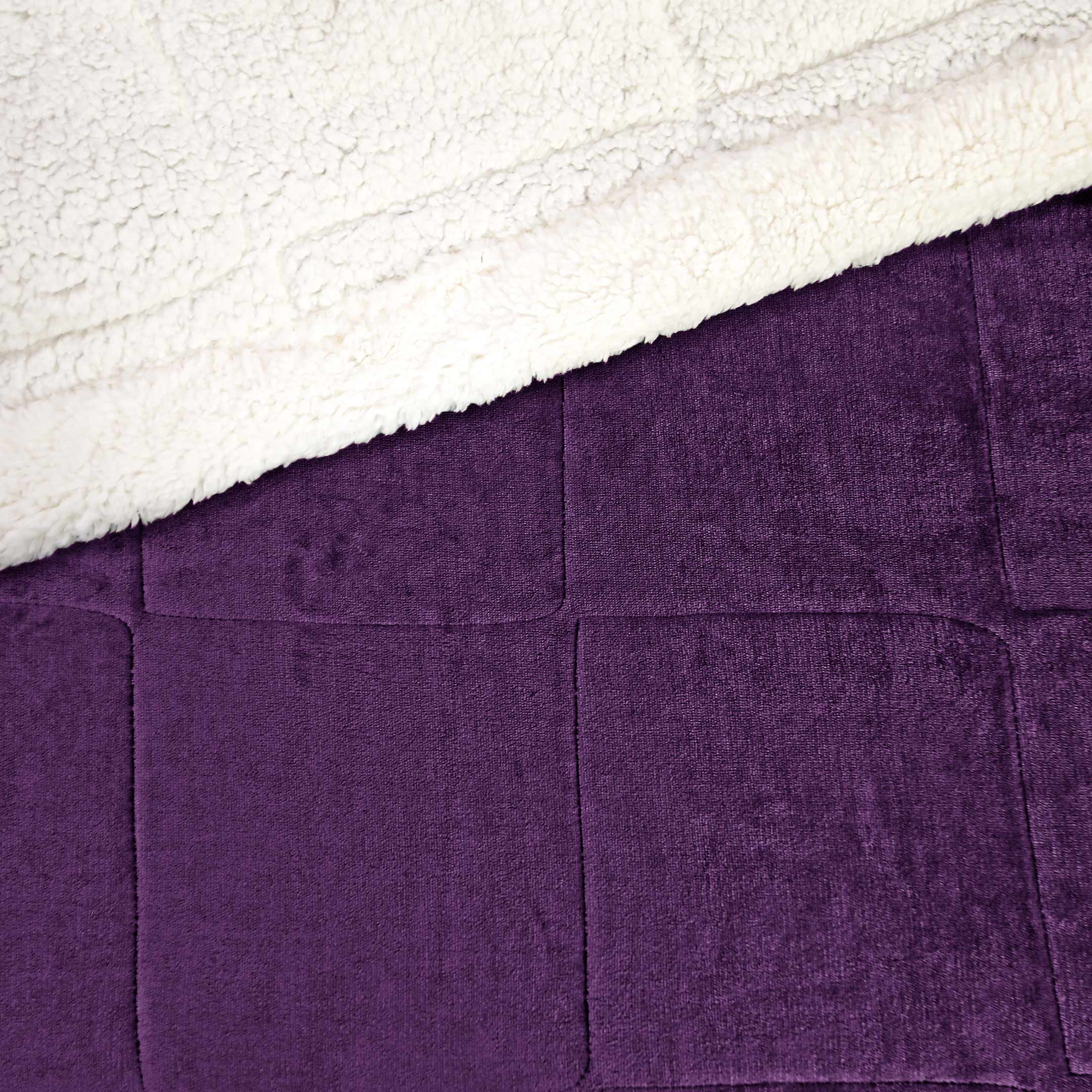 Box Quilted Weighted Sherpa Blanket Plum