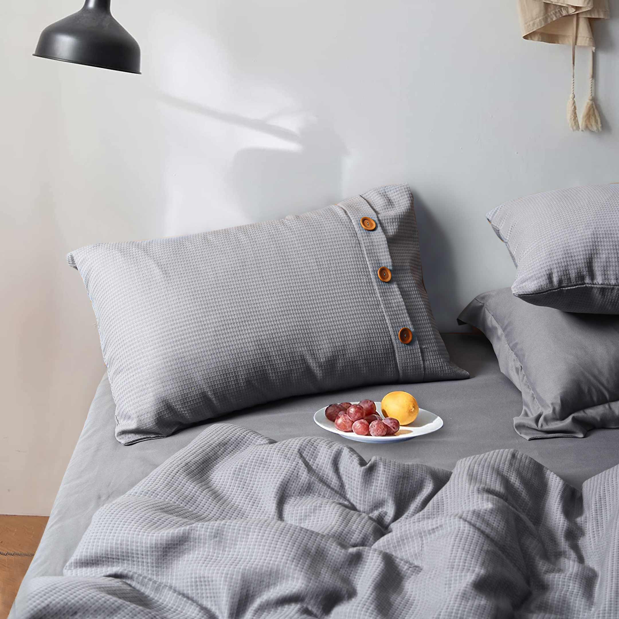 Criscross Waffles Duvet Set Grey 3pcs