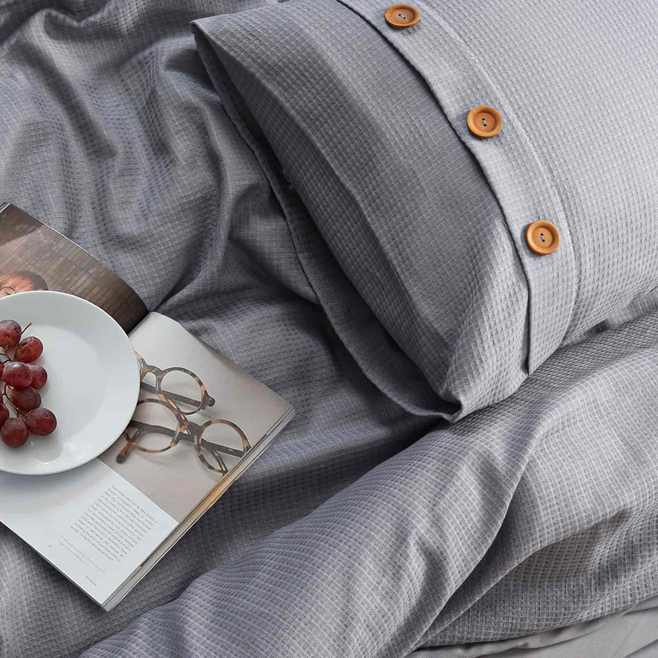 Criscross Waffles Duvet Set Grey 3pcs