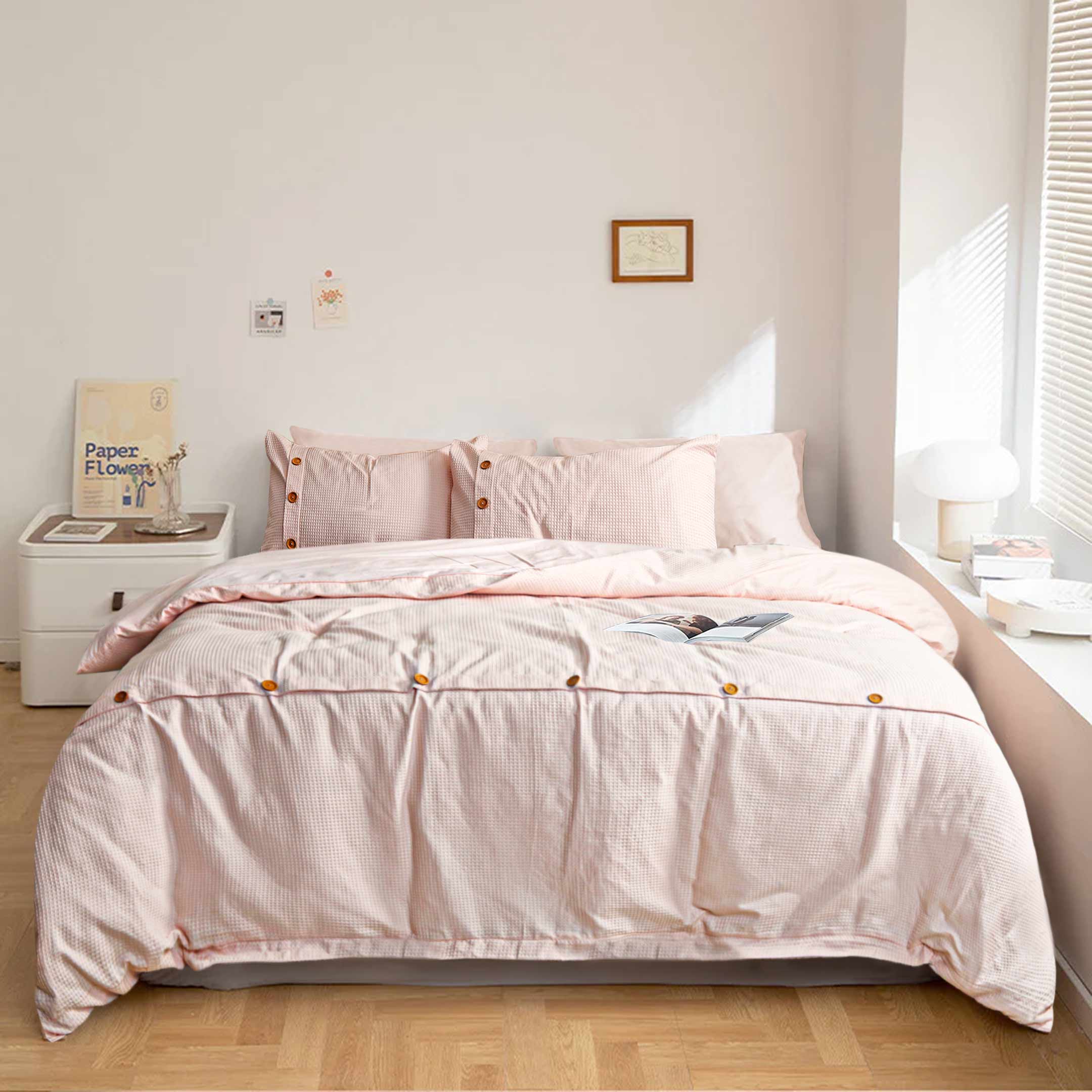 Criscross Waffles Duvet Set Pink 3pcs