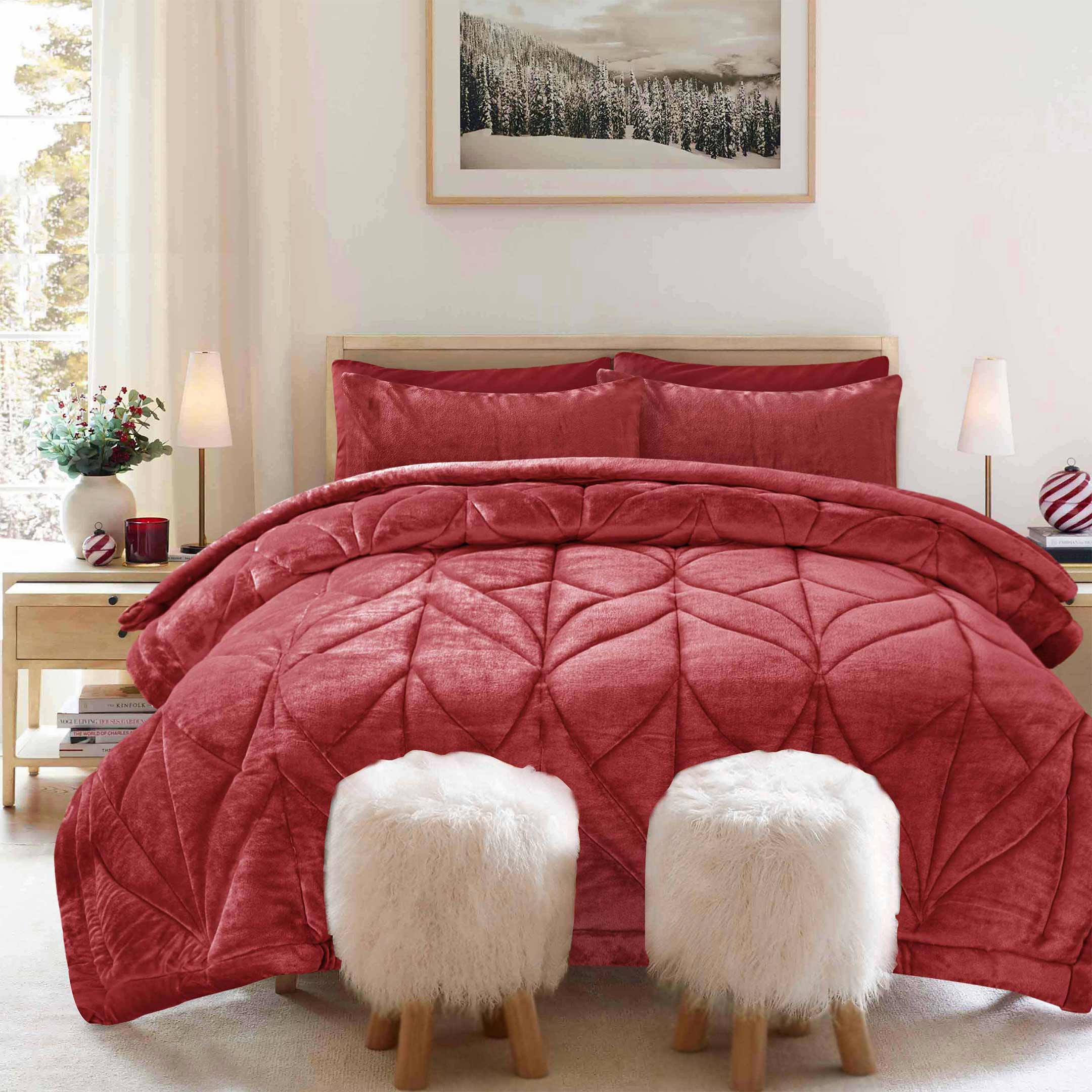 Diamond Puff Quilted 6pc Set-Burgundy