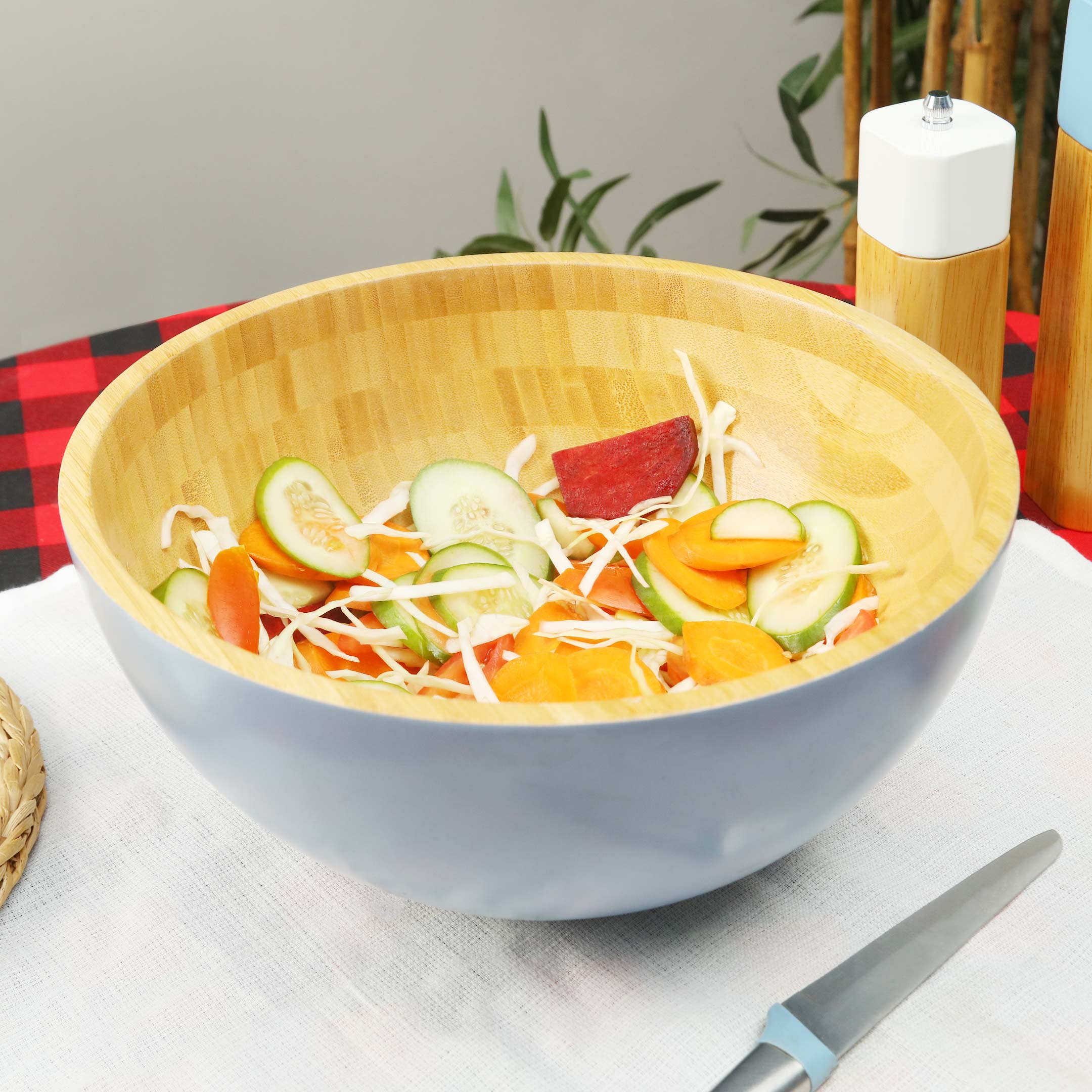 Eco-Friendly Bamboo Wood Salad & Noodles Bowl