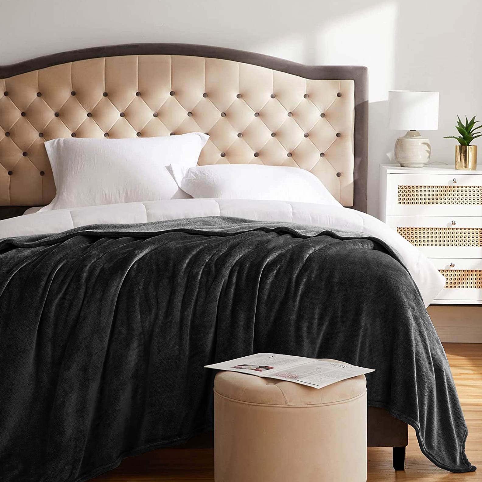 Fluffy Mink Fleece Throw Blanket- Black