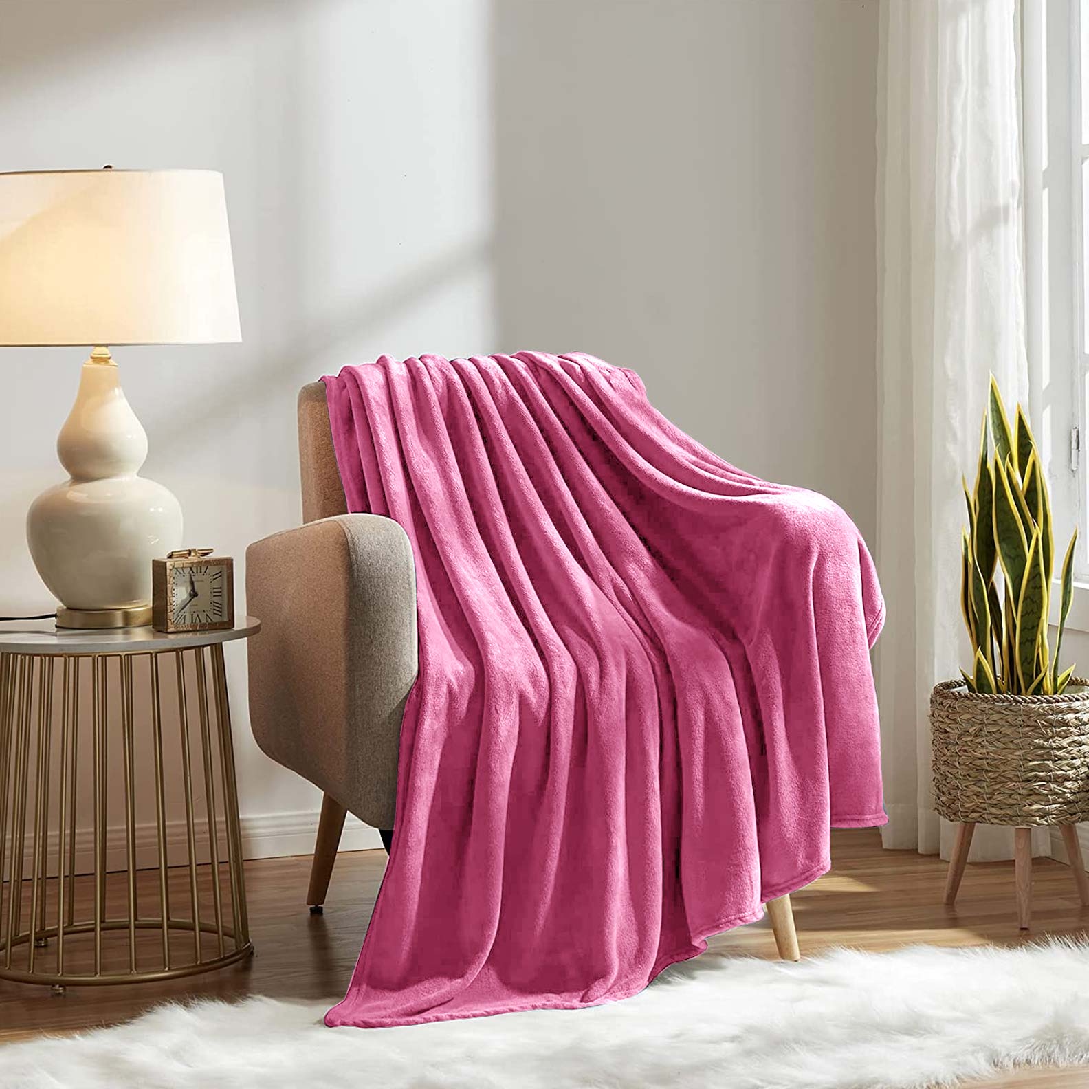 Fluffy Mink Fleece Throw Blanket- Hot Pink