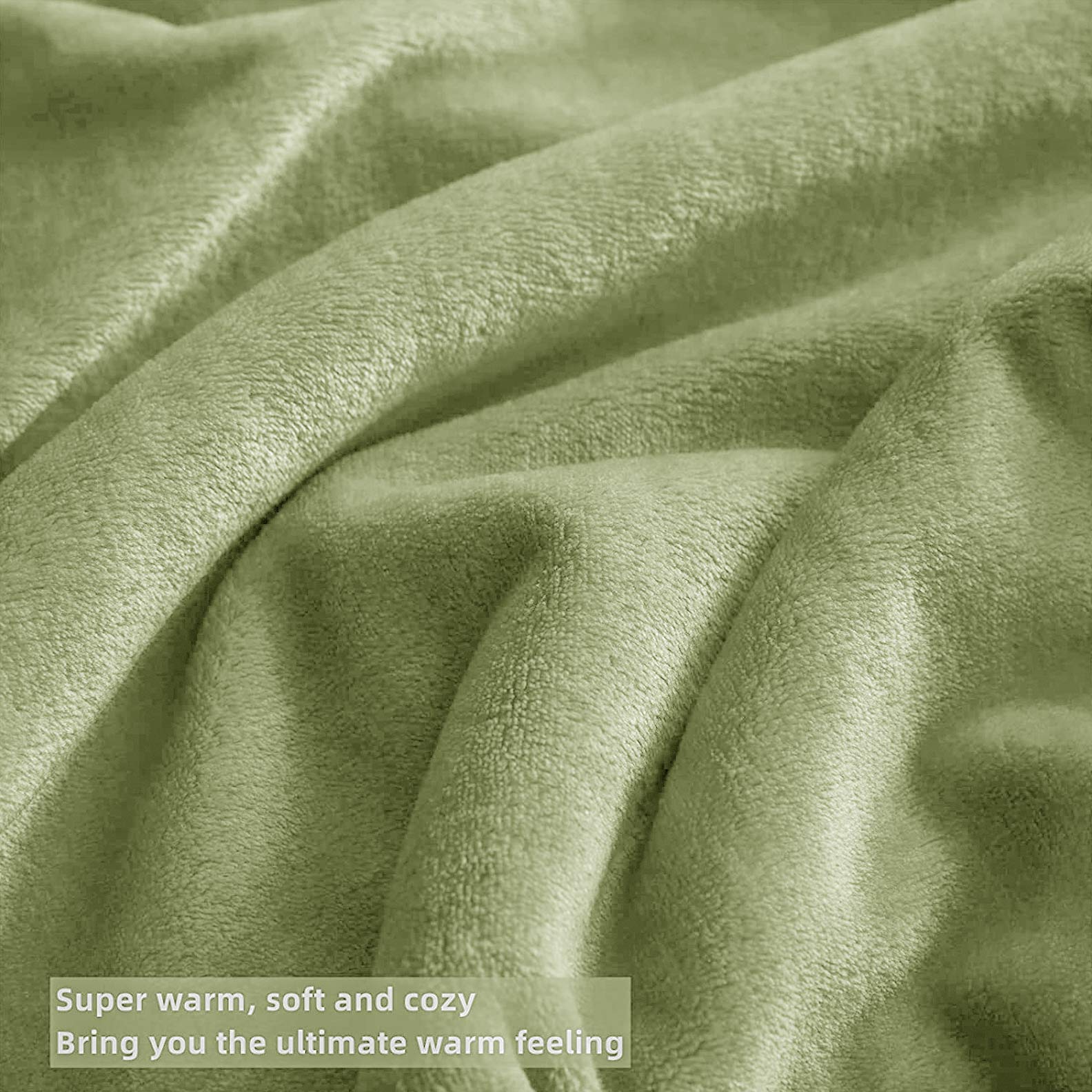 Fluffy Mink Fleece Throw Blanket- Sage Green