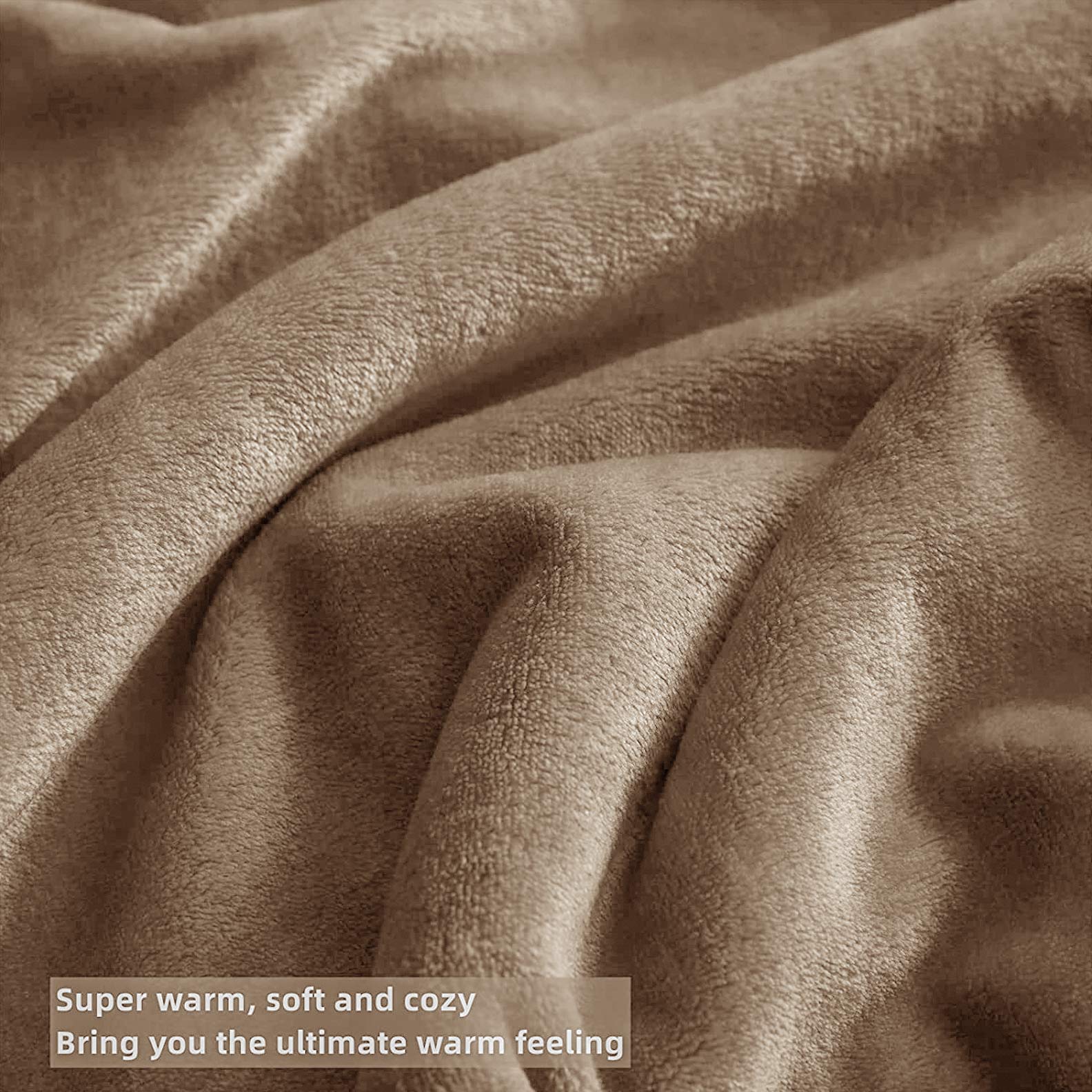 Fluffy Mink Fleece Throw Blanket- Sand