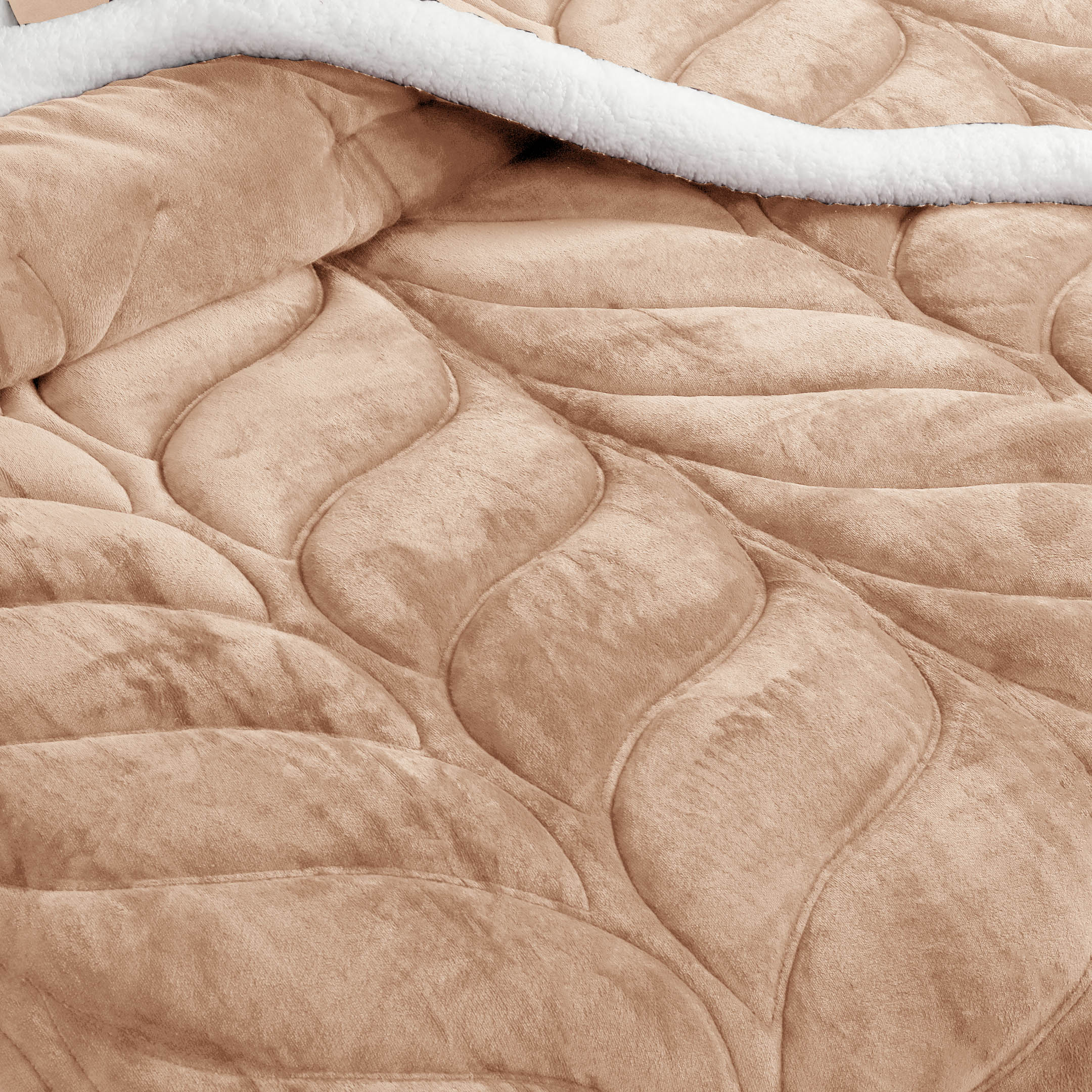 Heavy Weighted Plain Fleece & Sherpa 7pcs Bedding Set-Iced Latte