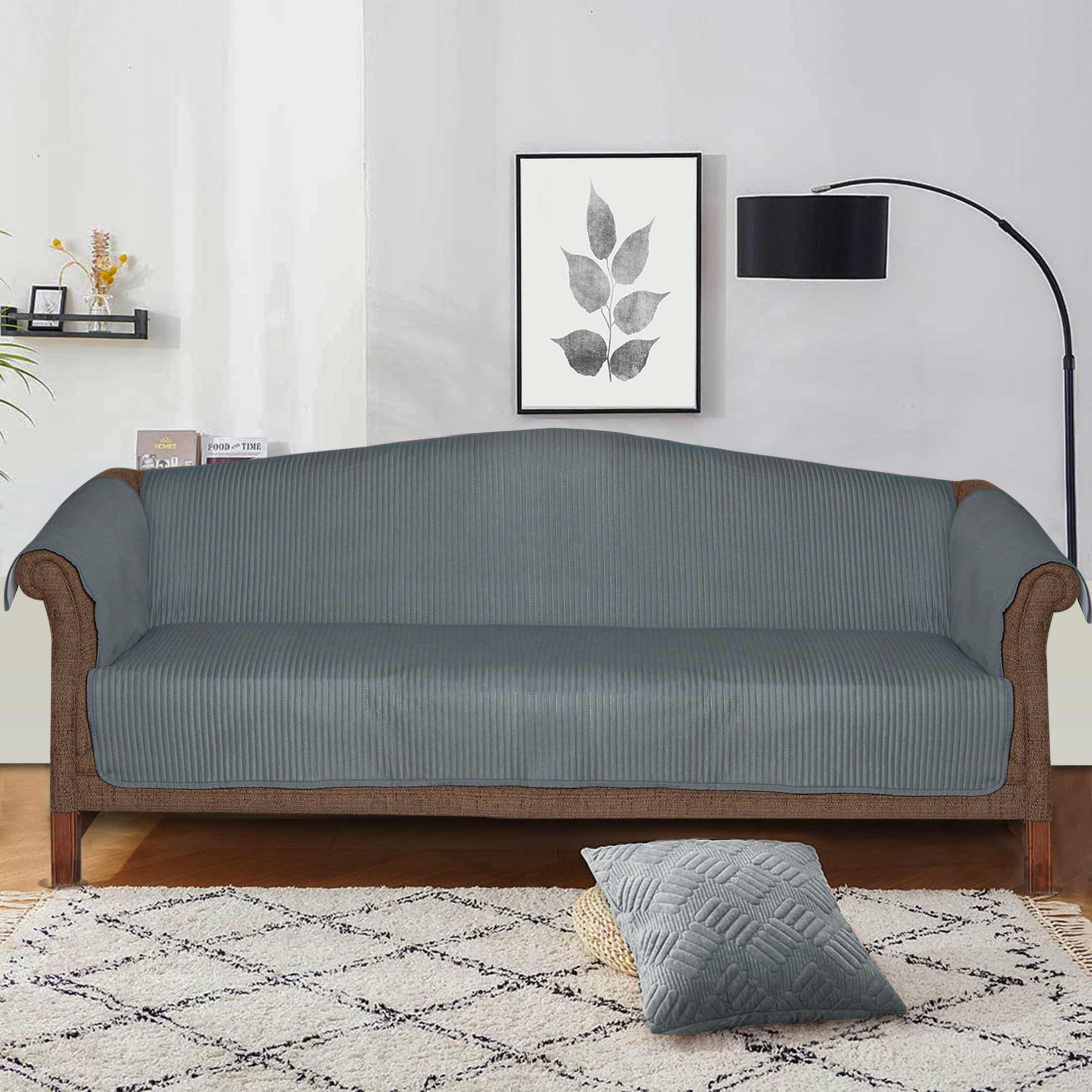 Line Embossed Ultrasonic Quilted Sofa Cover Set Grey