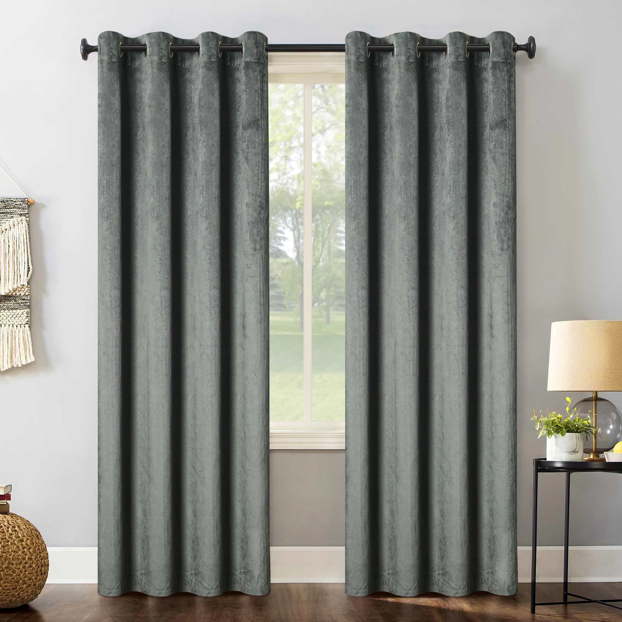 Ultra soft Grommet Top Velvet Curtain Grey