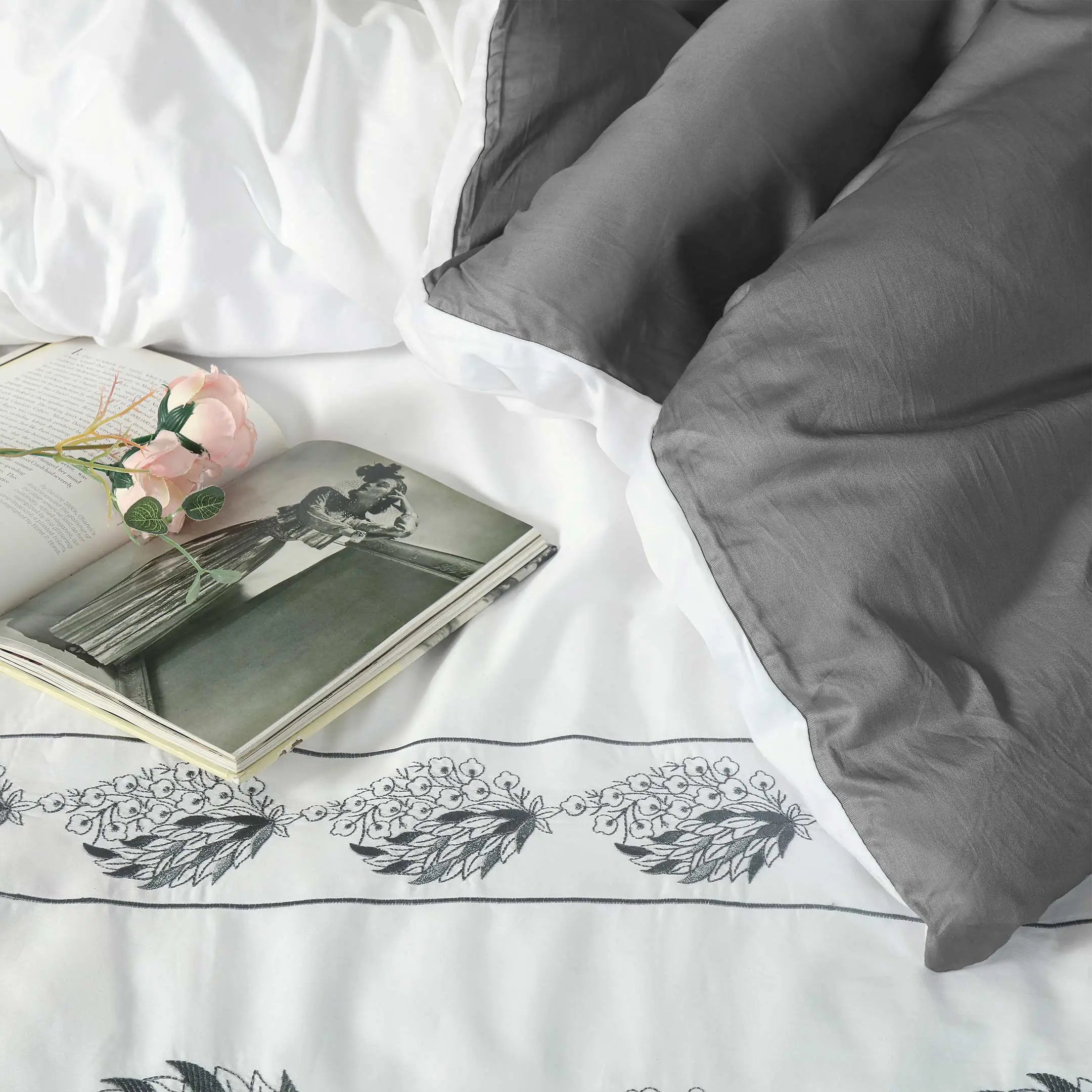 Greyveil Serenity Ensemble Embroidered Duvet Cover