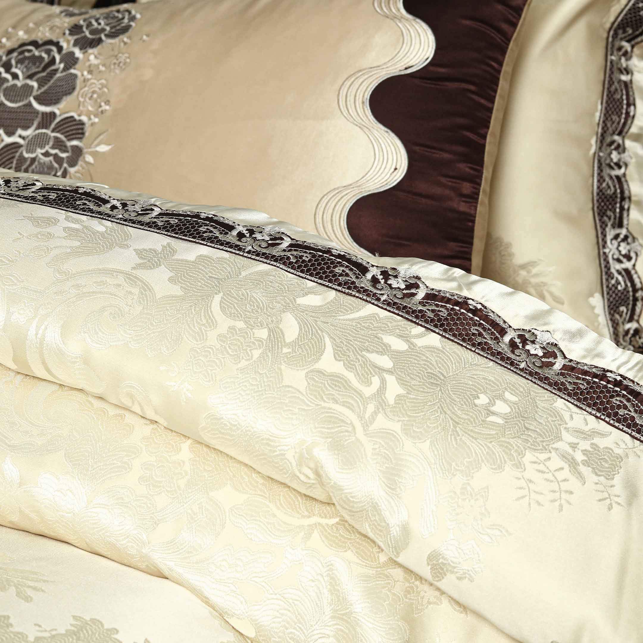 Bridal Bedding Set 9 Pcs Hazel Wood Cotton Jacquard Yarn Dyed