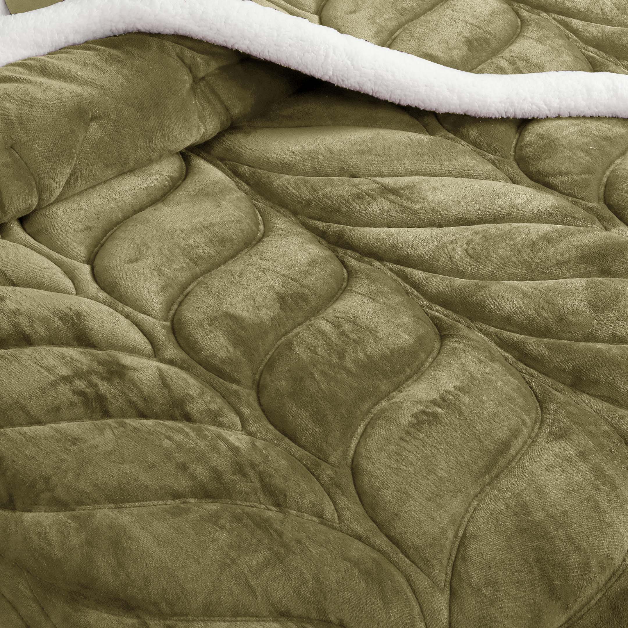 Heavy Weighted Plain Fleece & Sherpa 7pcs Bedding Set-Matcha Olive