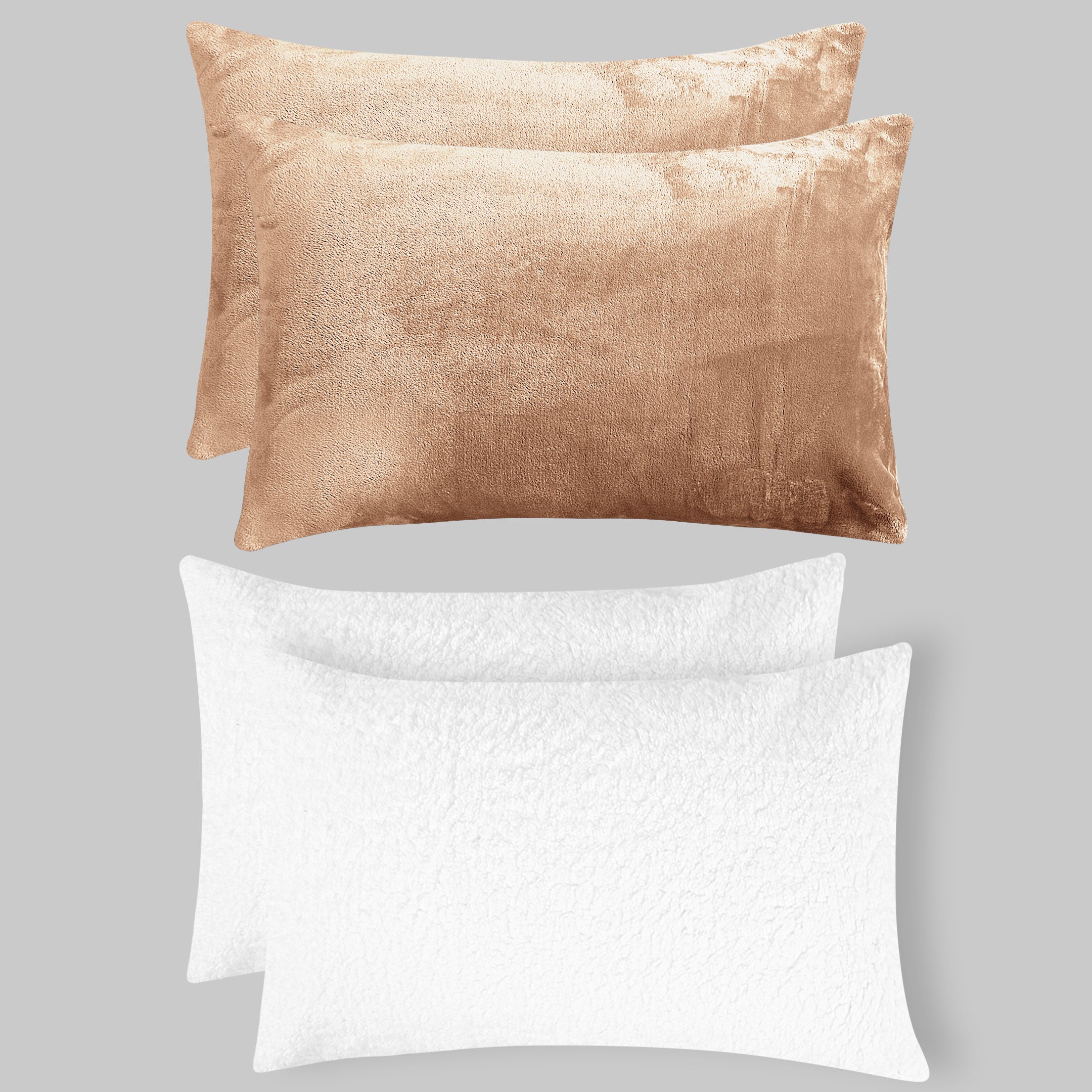 Heavy Weighted Plain Fleece & Sherpa 7pcs Bedding Set-Iced Latte