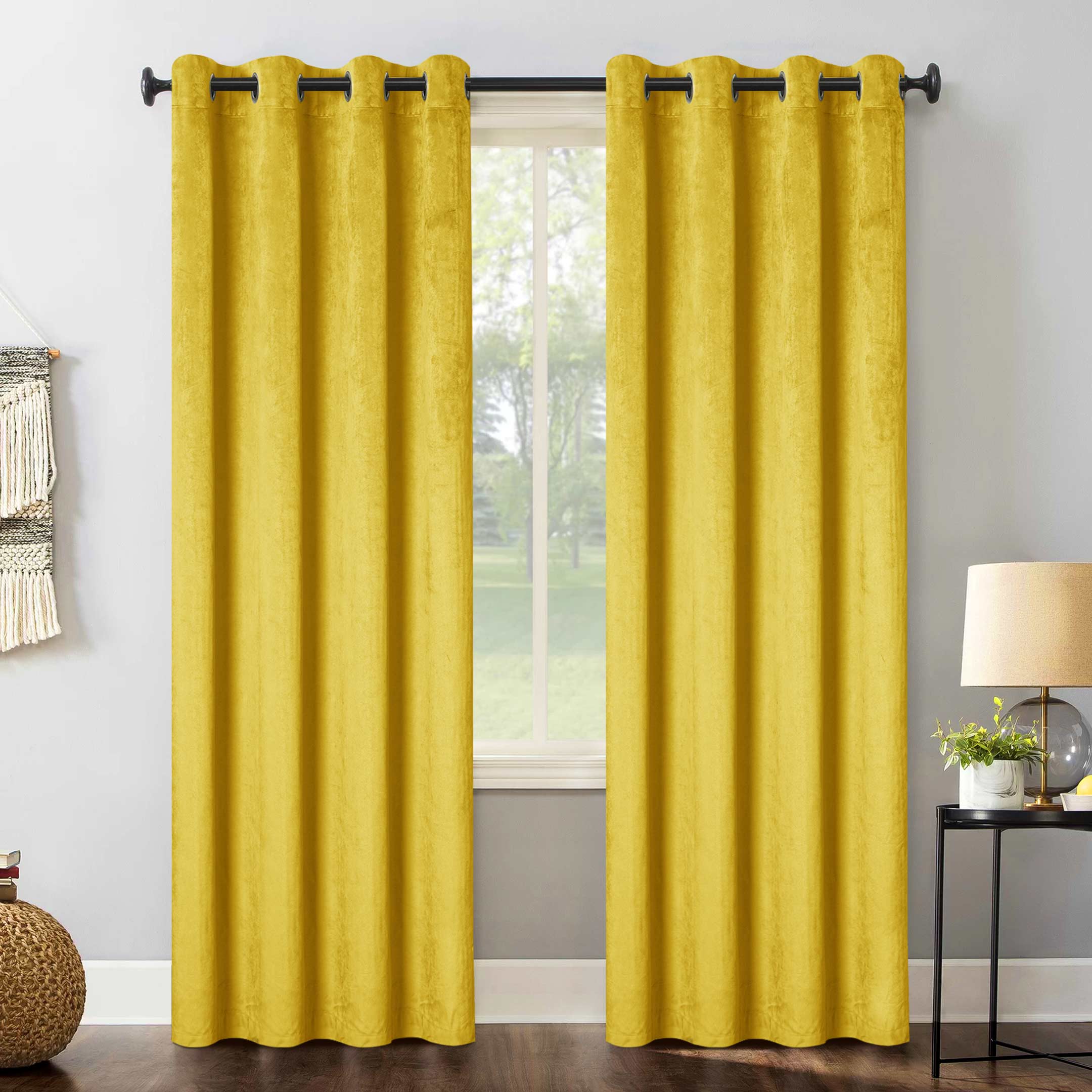Ultra soft Grommet Top Velvet Curtain Musturd