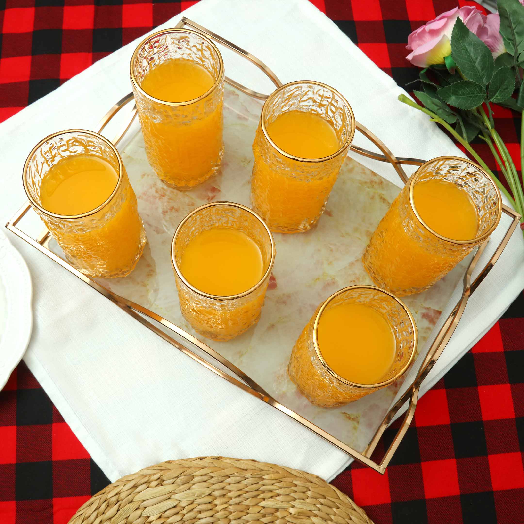 Nordic Flamingo Marble Pattern Tempered Glass Tray With Chrome Handles