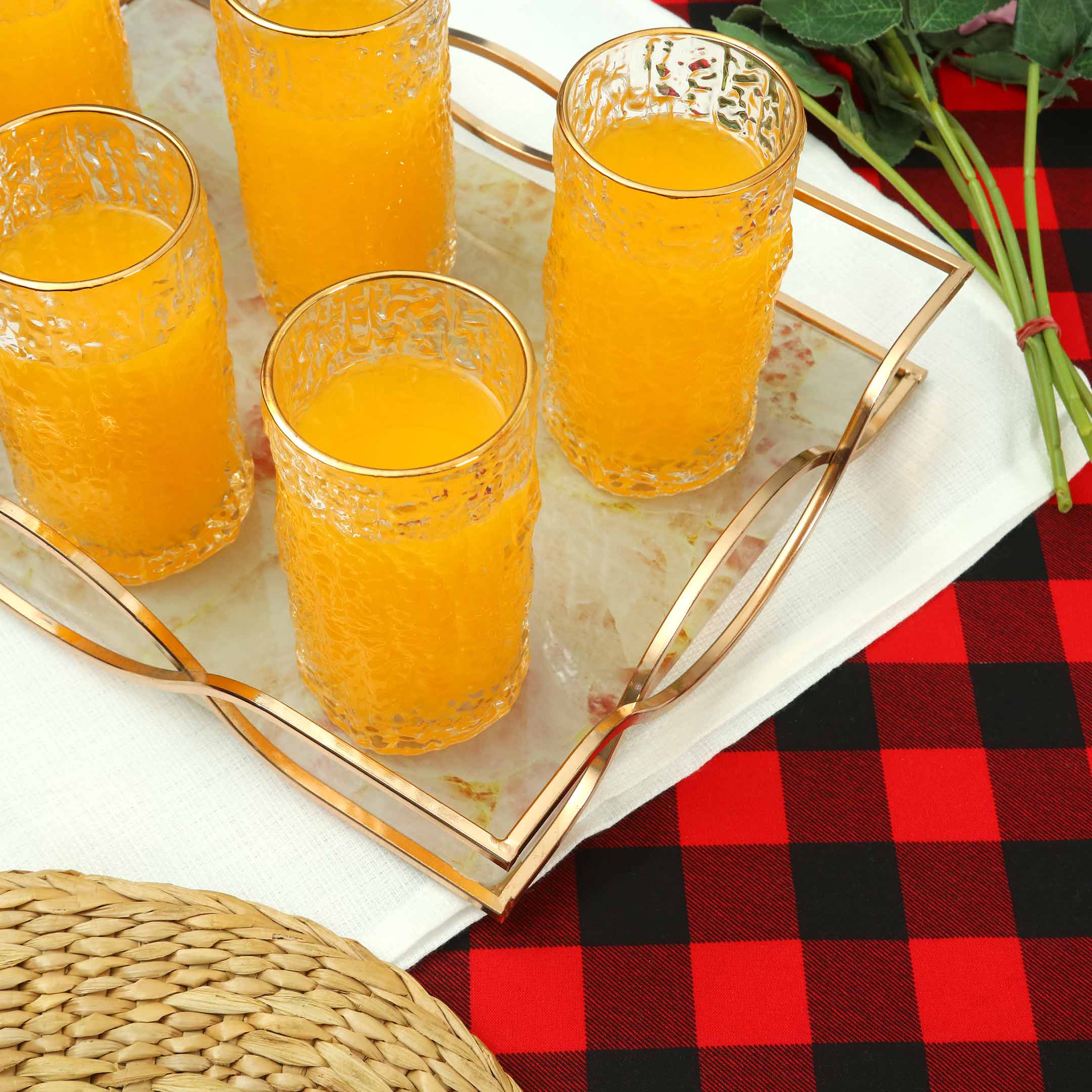 Nordic Flamingo Marble Pattern Tempered Glass Tray With Chrome Handles