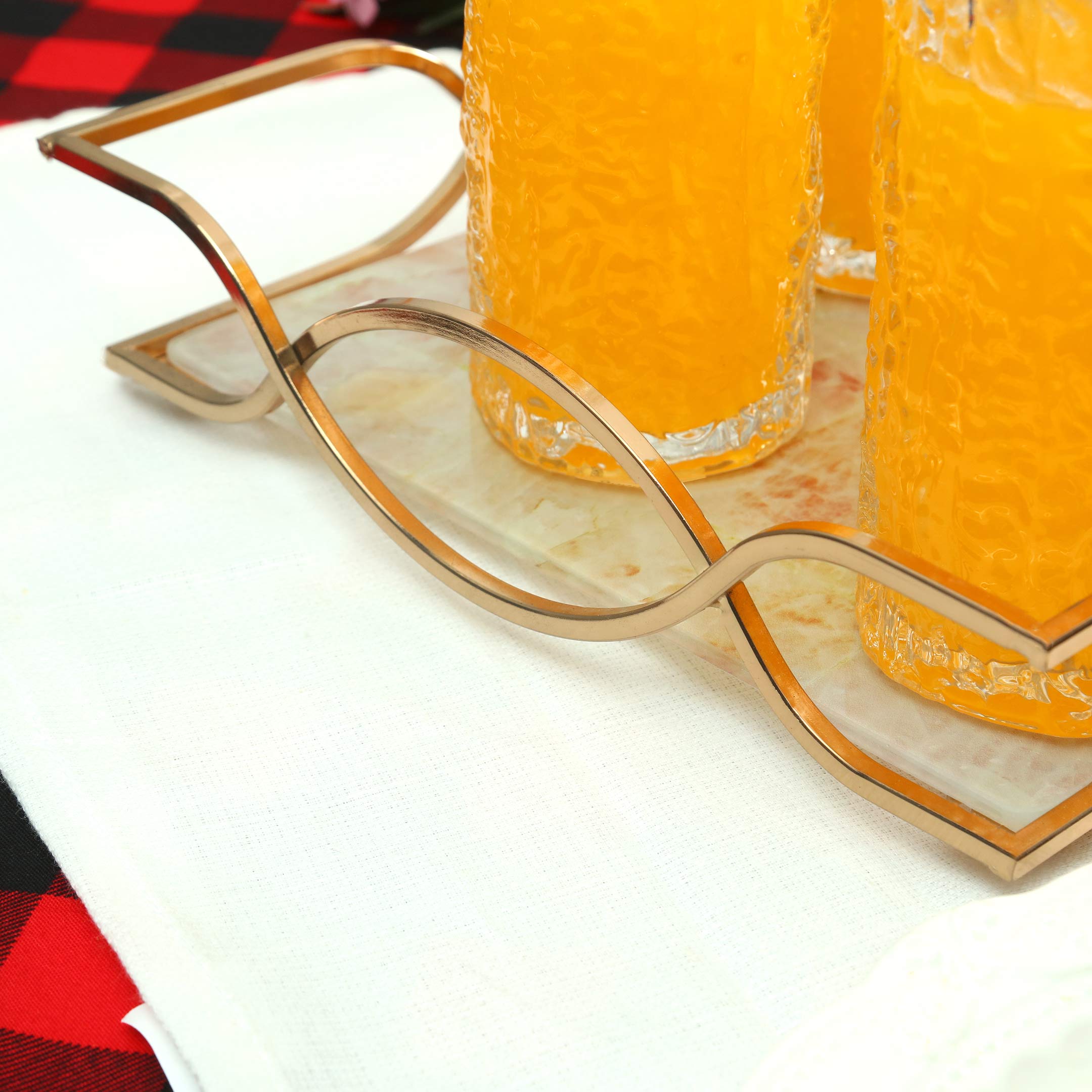 Nordic Flamingo Marble Pattern Tempered Glass Tray With Chrome Handles