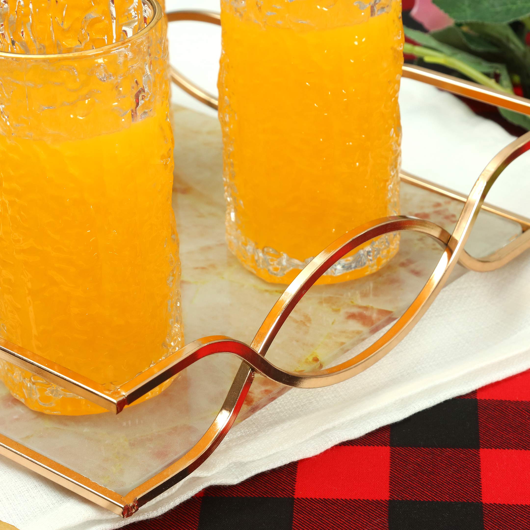 Nordic Flamingo Marble Pattern Tempered Glass Tray With Chrome Handles