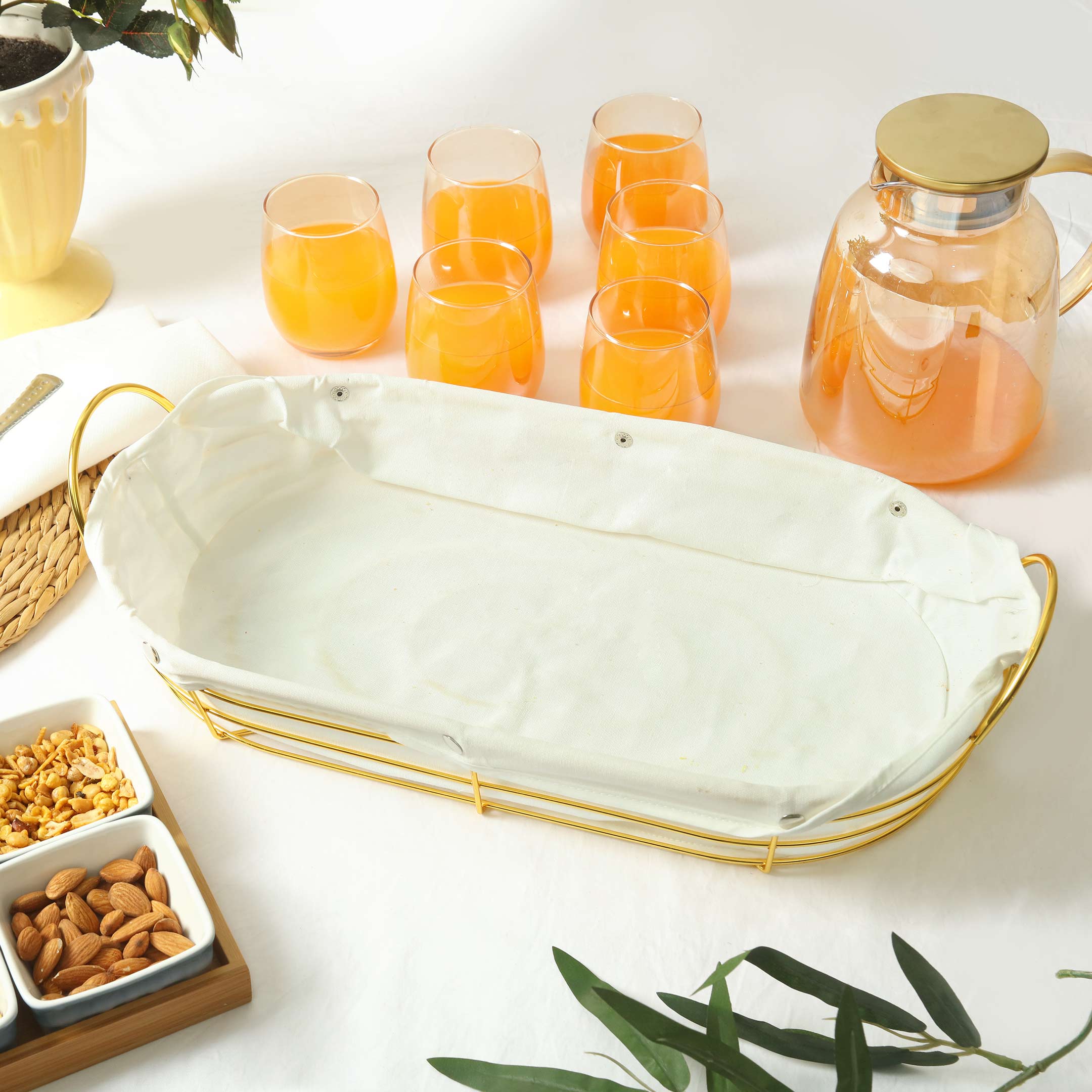 Nordic Style Gold Plated Oval Shape Bread Serving Basket
