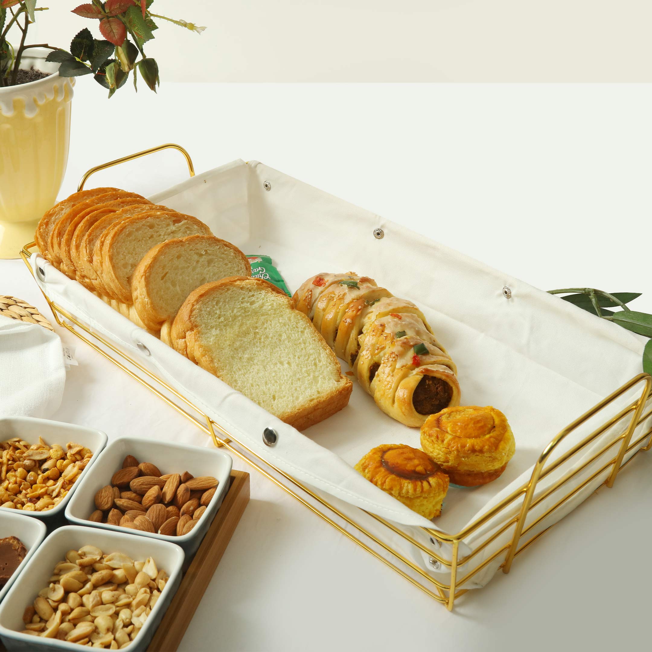 Nordic Style Gold Plated Rectangular Bread Serving Basket Large