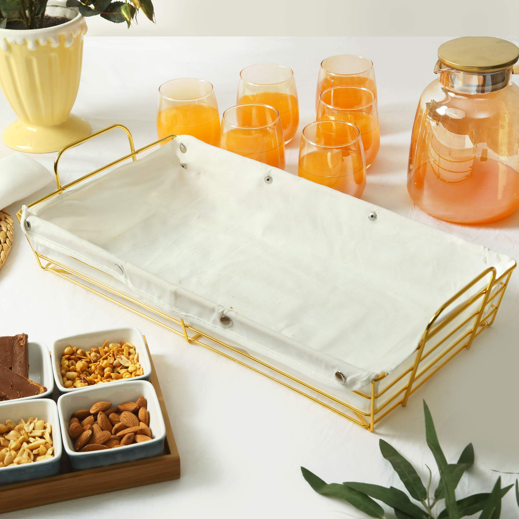 Nordic Style Gold Plated Rectangular Bread Serving Basket Large