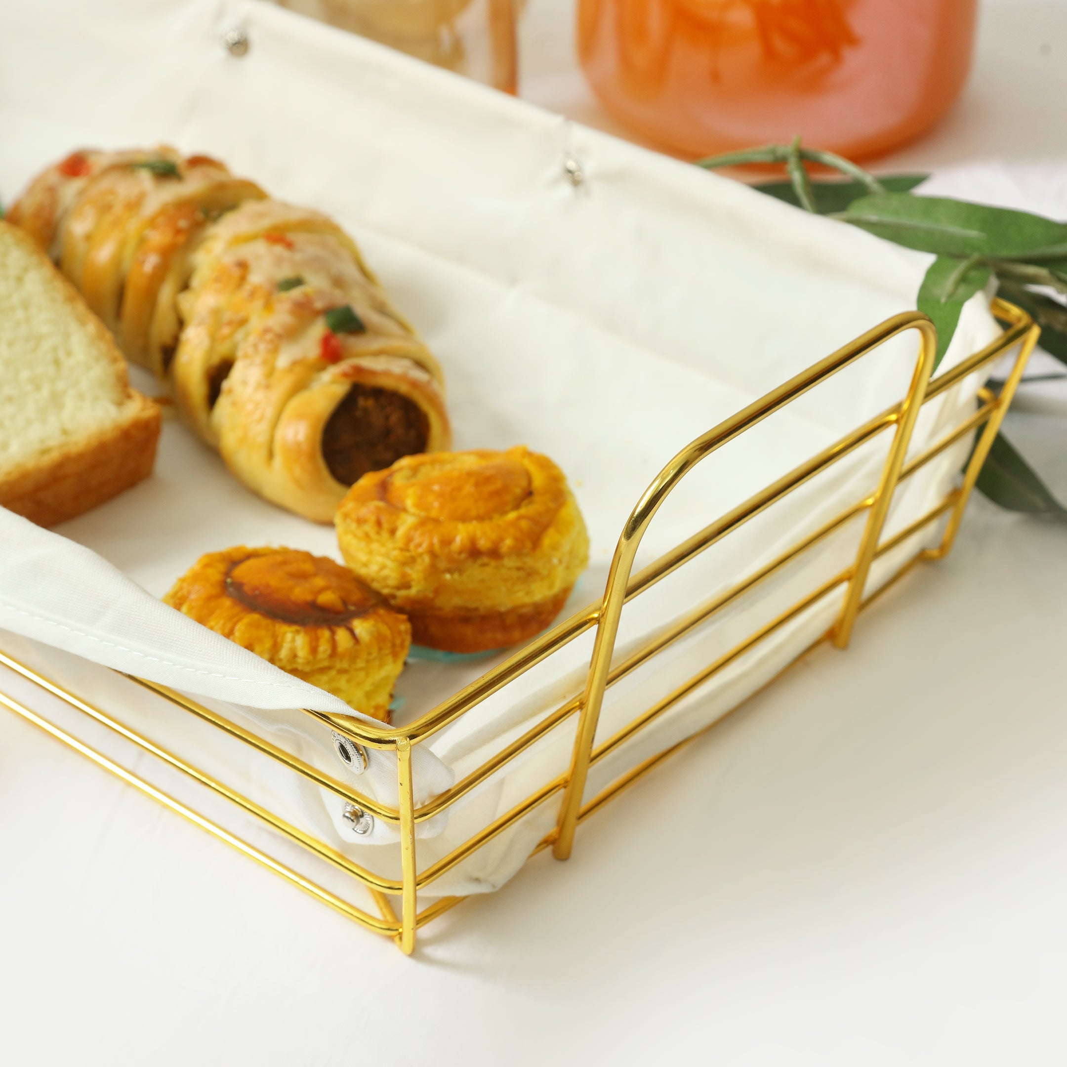 Nordic Style Gold Plated Rectangular Bread Serving Basket Large