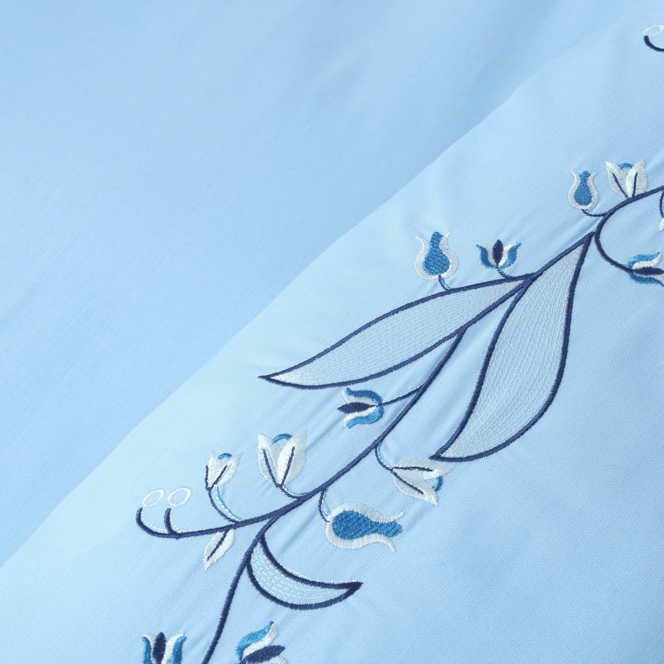 Serene Blue Embroidered Duvet Cover Set