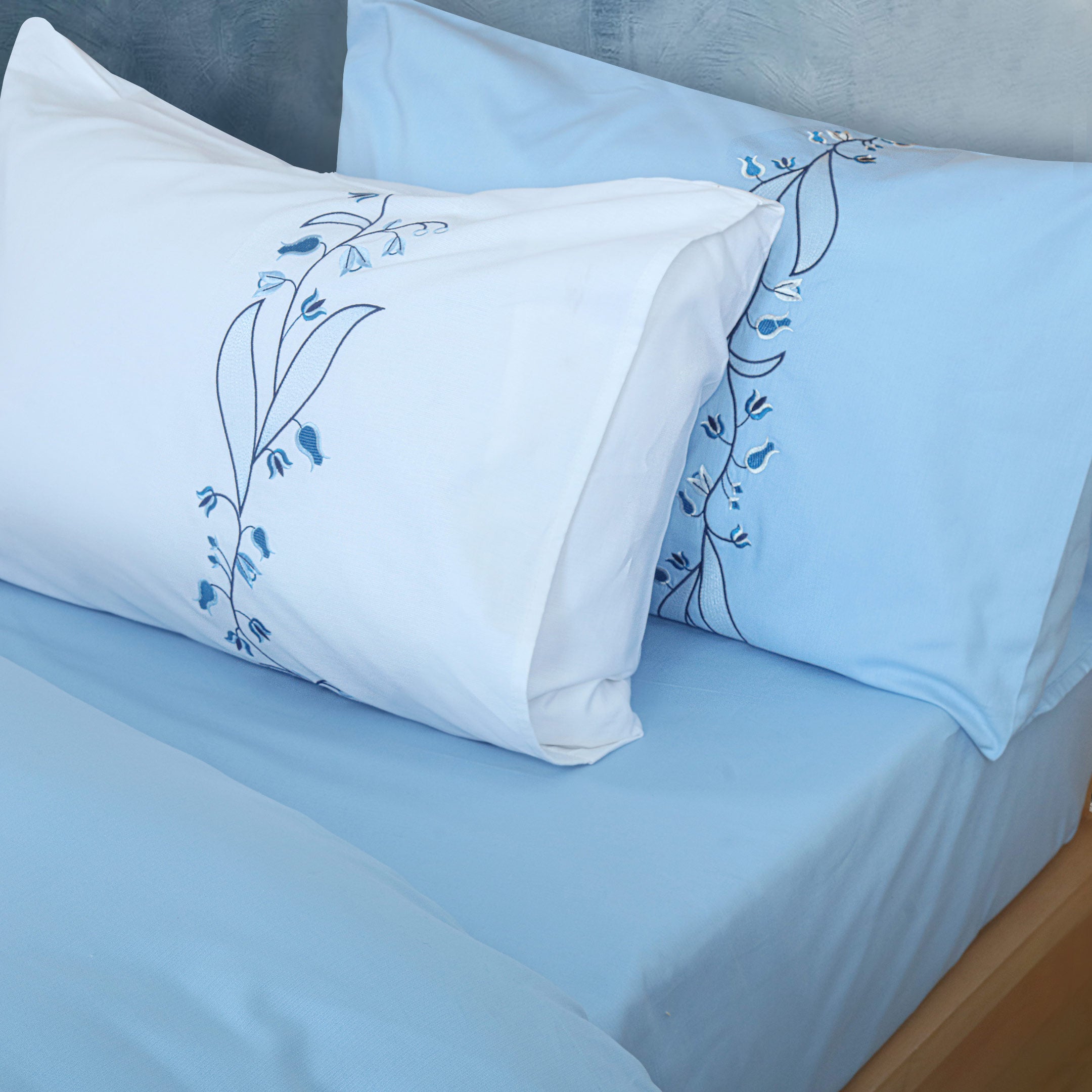 Serene Blue Embroidered Duvet Cover Set