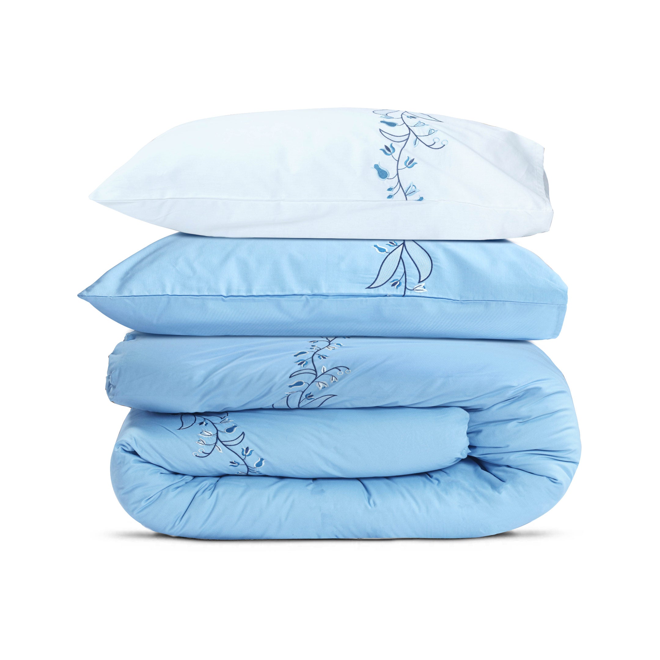 Serene Blue Embroidered Duvet Cover Set