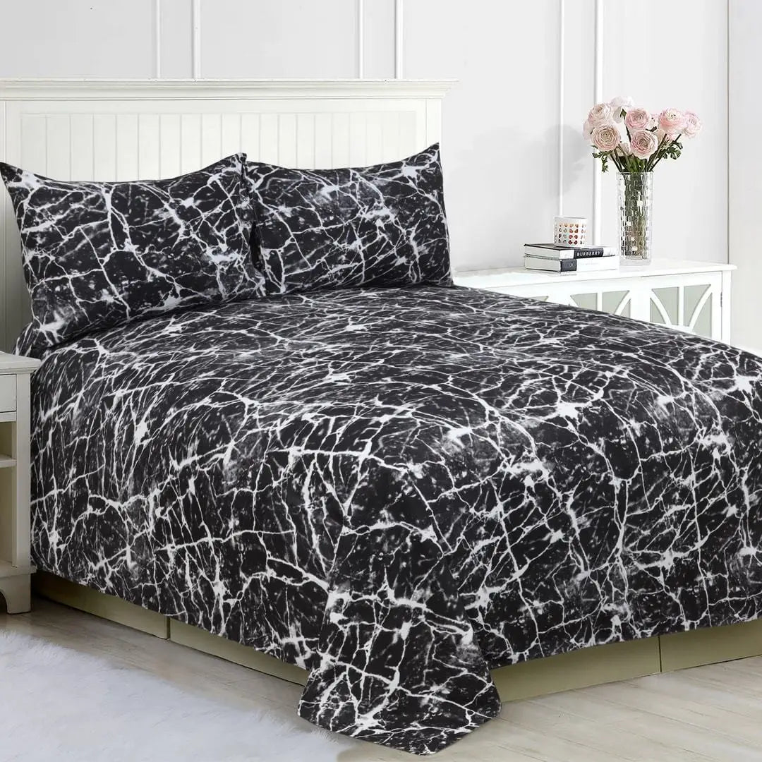 Nero Marquina Marble Design Microfiber Duvet Cover Set