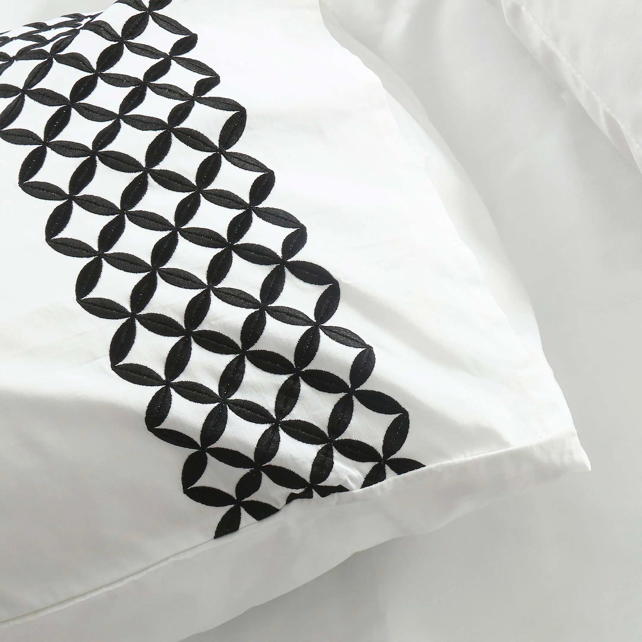 Noir Grid Elegance Embroidered Duvet Cover