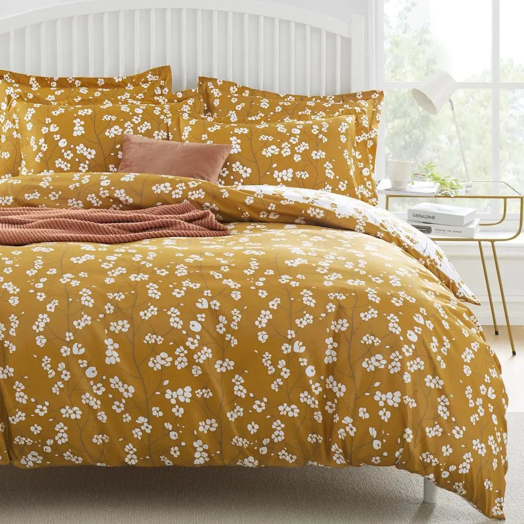 Ochre Florets Microfiber Duvet Cover Set