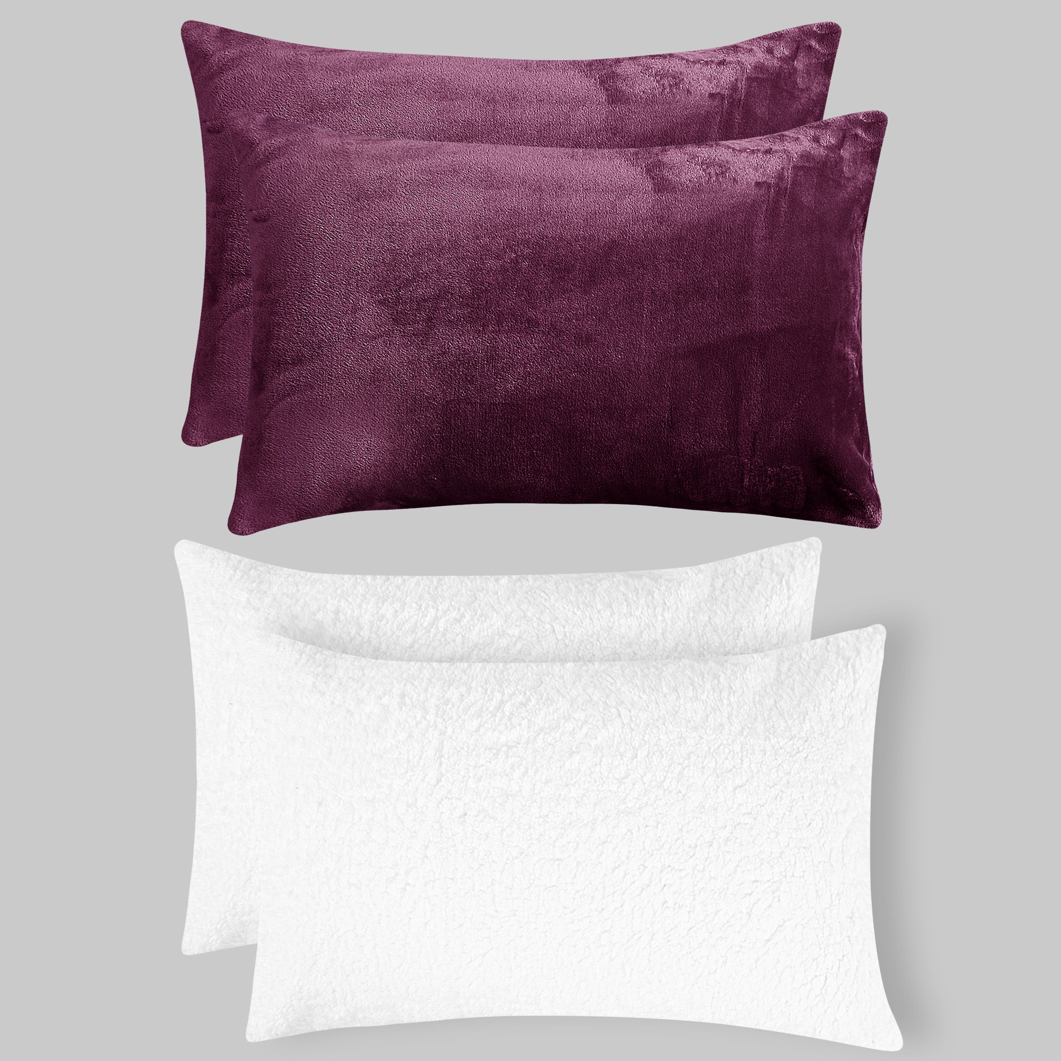 Heavy Weighted Plain Fleece & Sherpa 7pcs Bedding Set-Plum