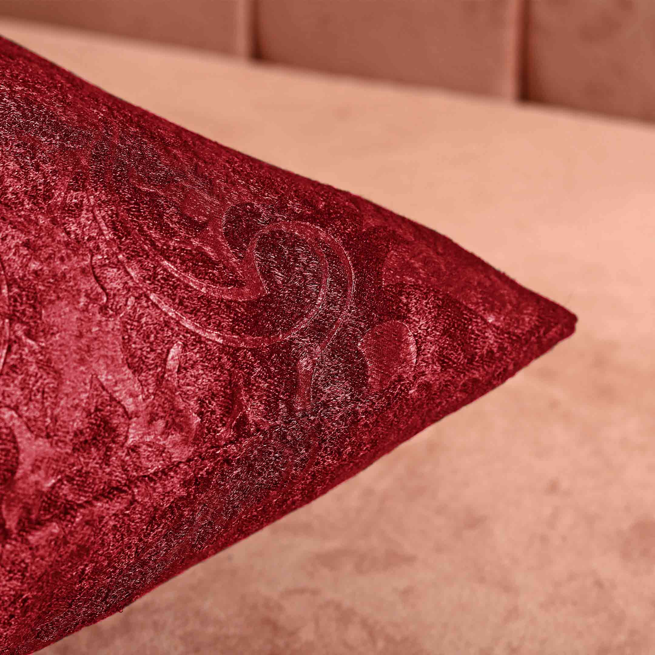 Weave Embossed Jacquard Cushion Cover Burgundy