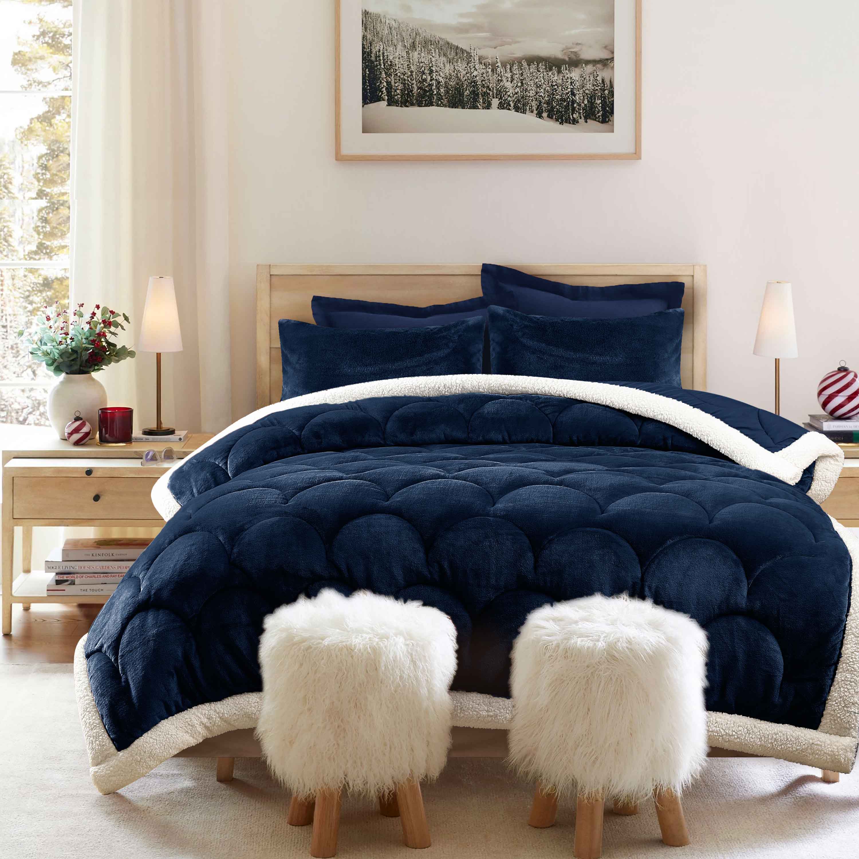 Seashell Quilted Fleece Comforter Set 6pcs Navy