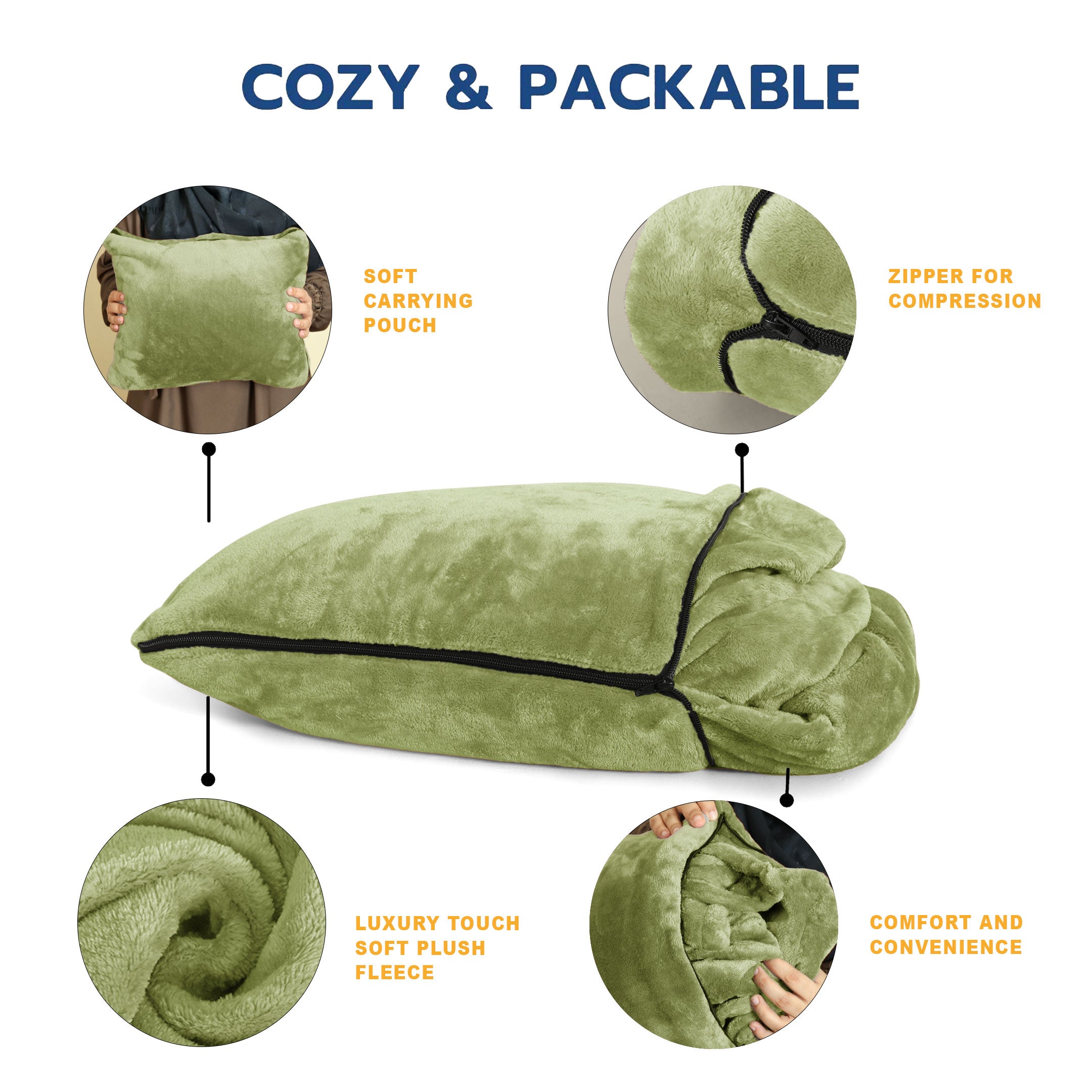 Portable Travel Blanket Pillow Sage Green