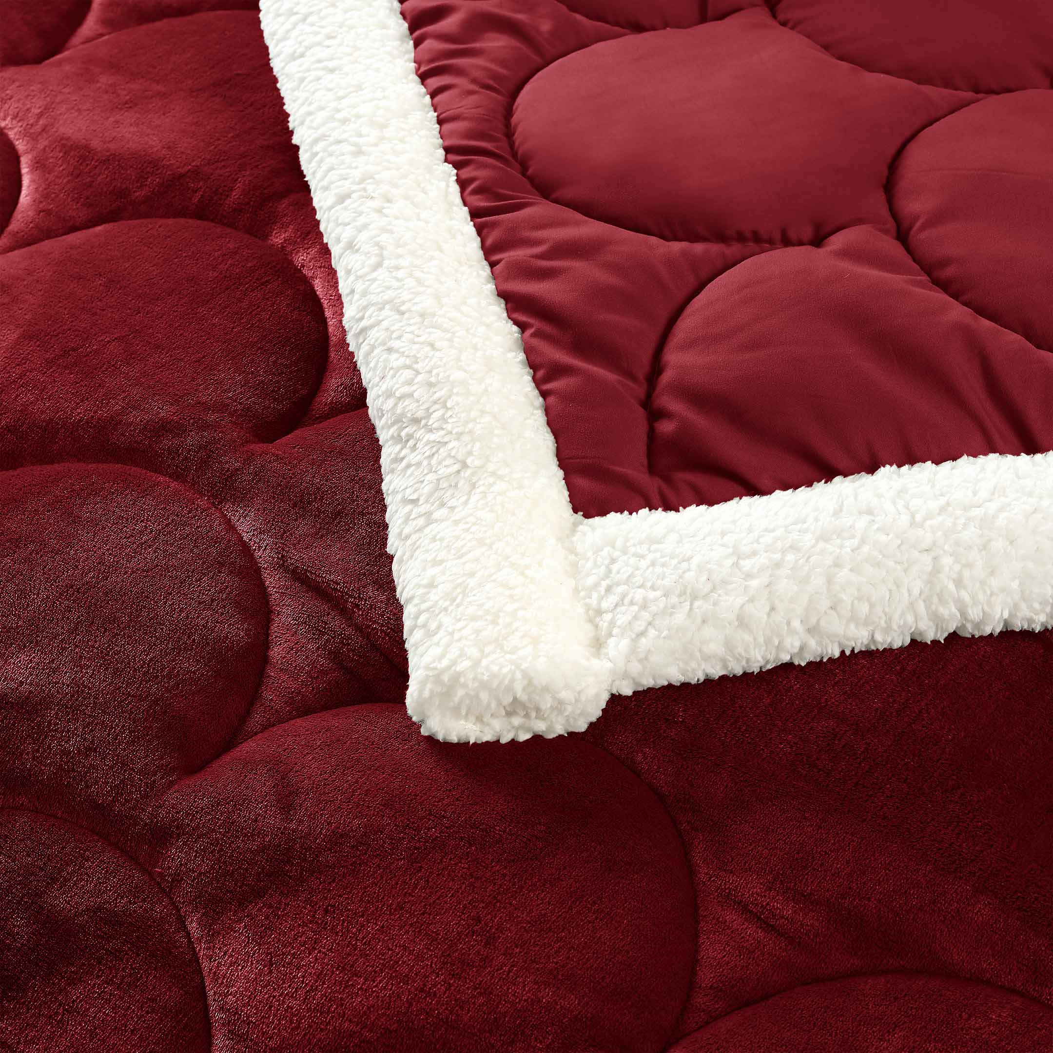 Seashell Quilted Fleece Comforter Set 6pcs Burgundy