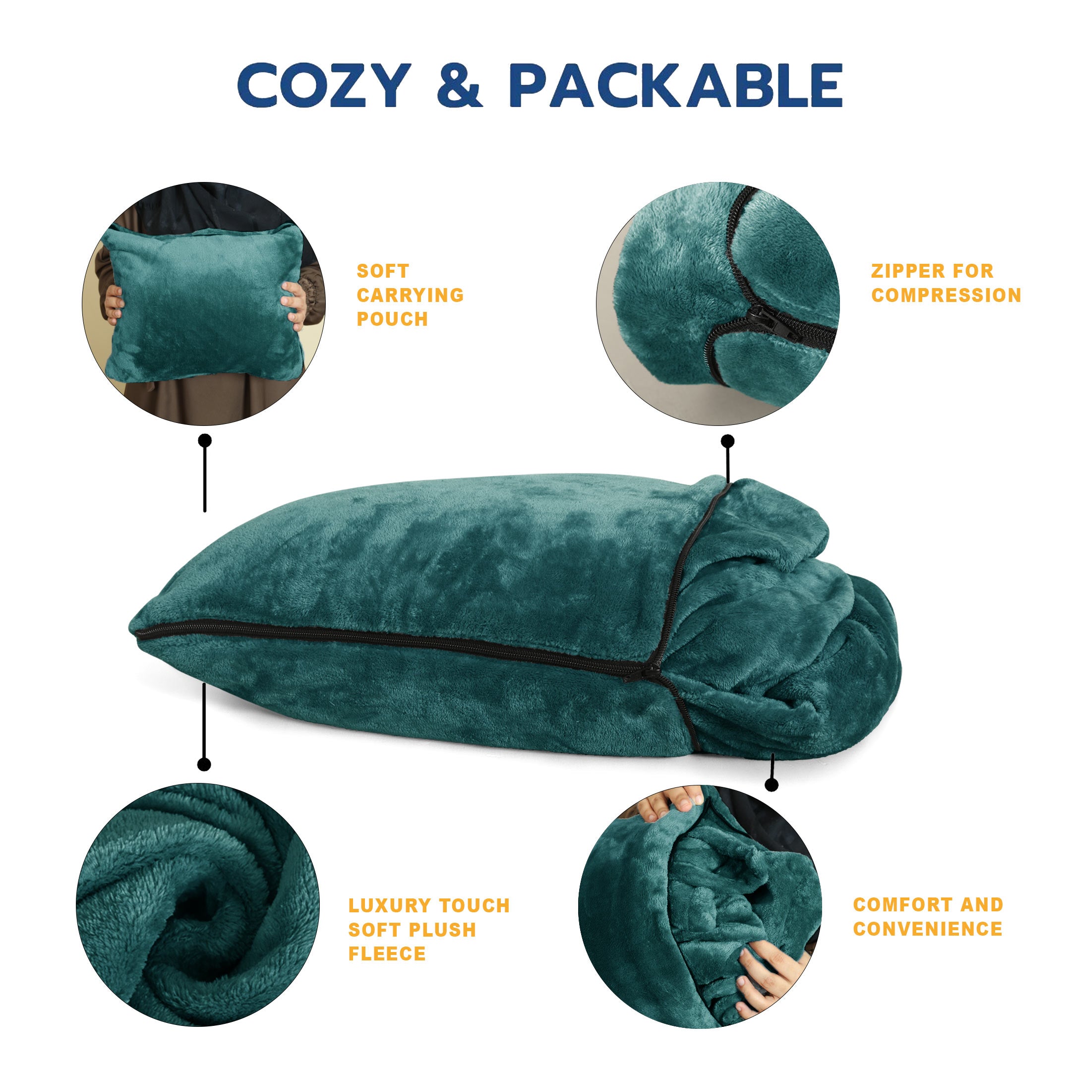 Portable Travel Blanket Pillow Teal